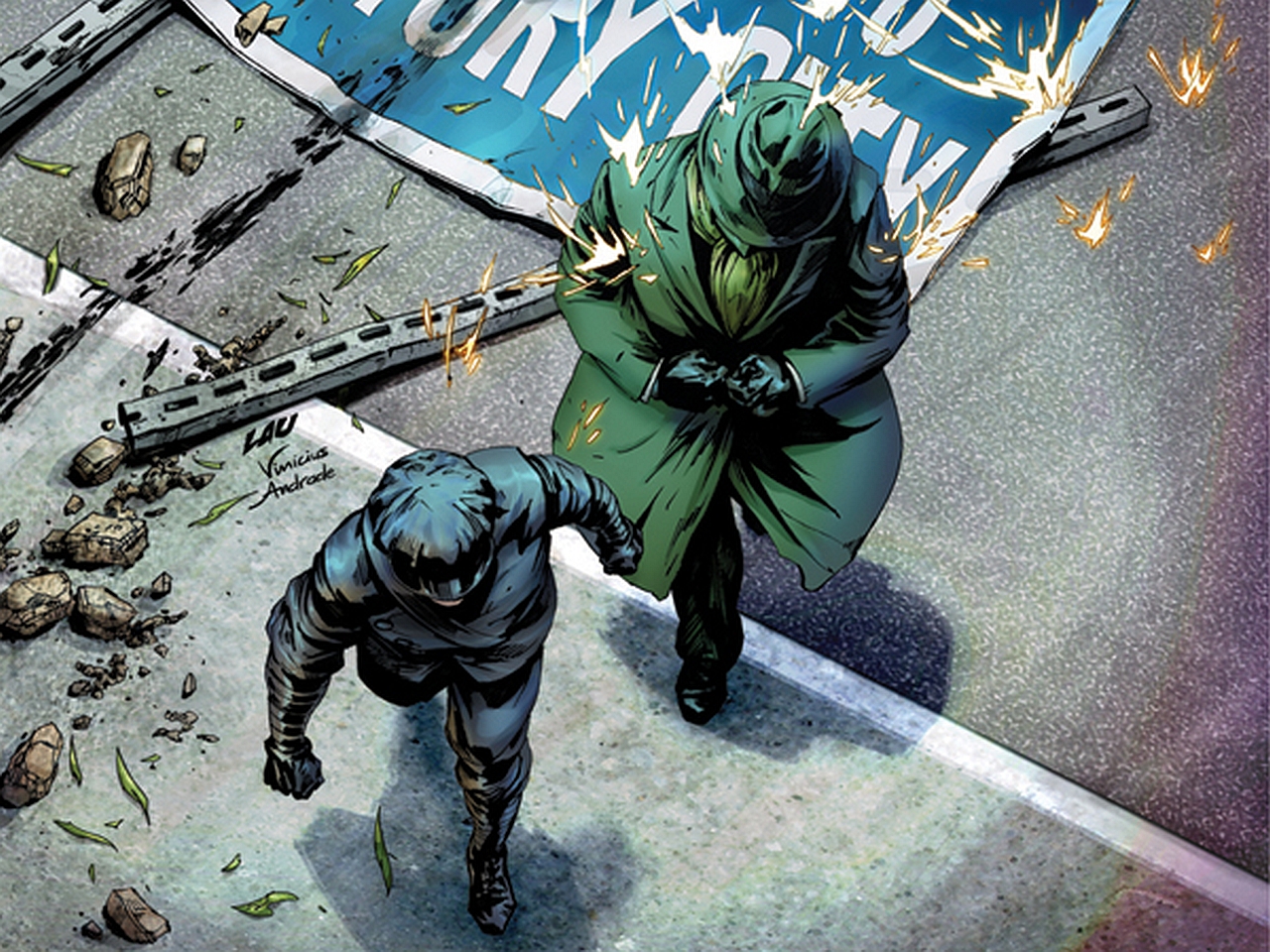 Green Hornet and Kato fight on a street HD Wallpaper