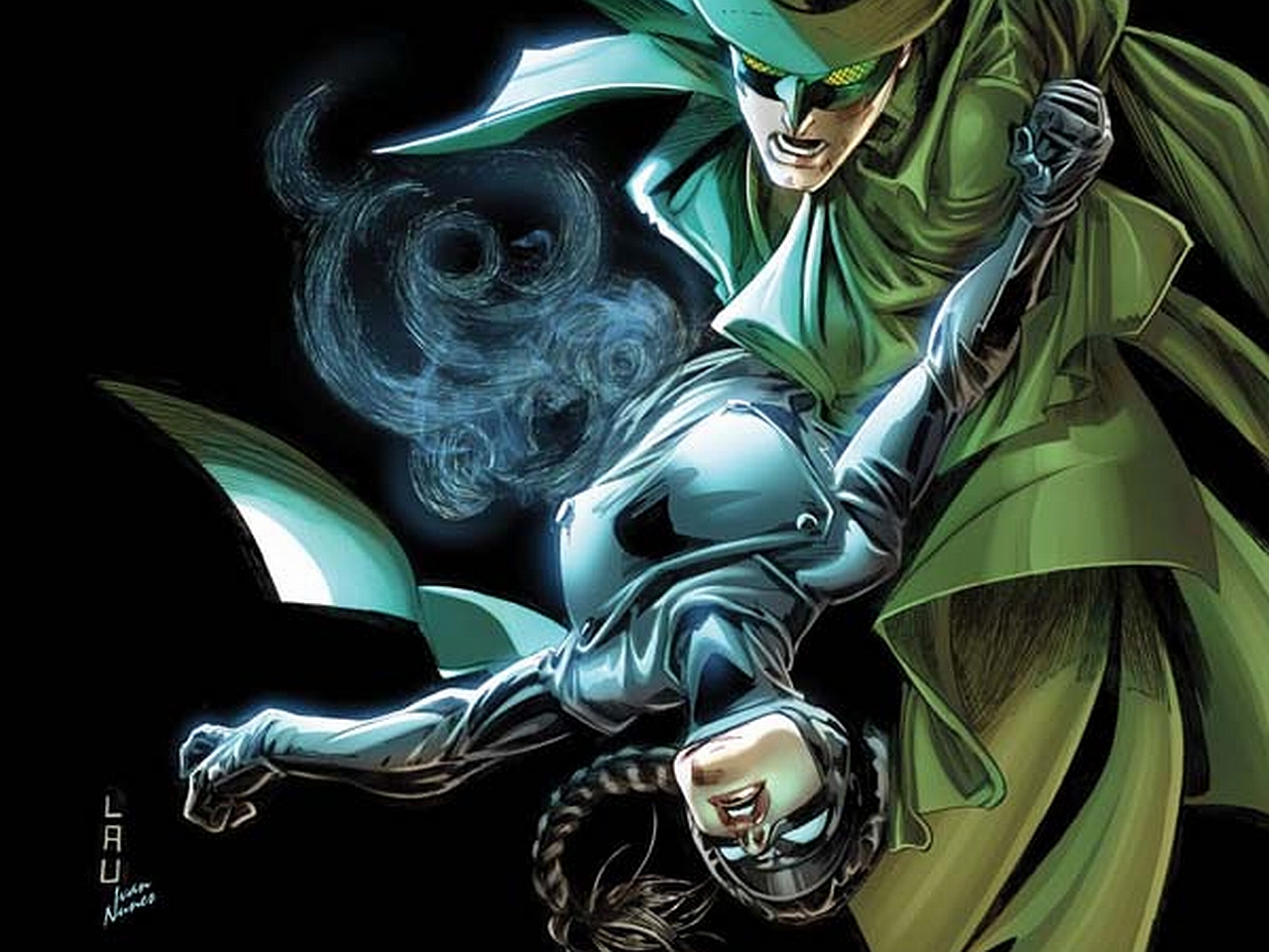 Green Hornet and Catwoman fighting HD Wallpaper