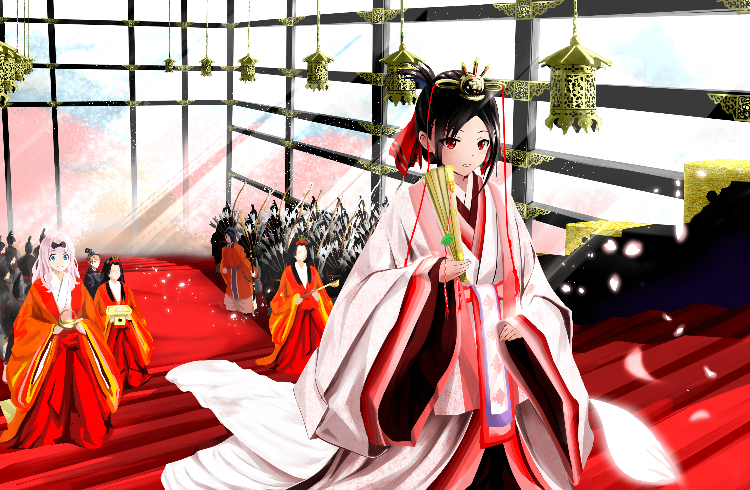 Kaguya Shinomiya and Chika Fujiwara in traditional Japanese attire HD Wallpaper