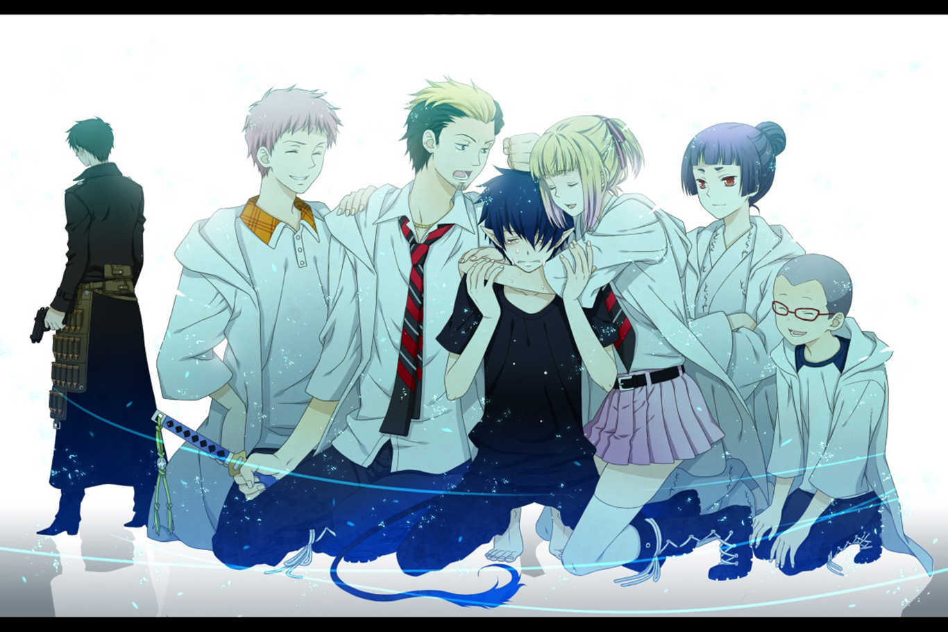 Blue Exorcist characters group hug HD Wallpaper