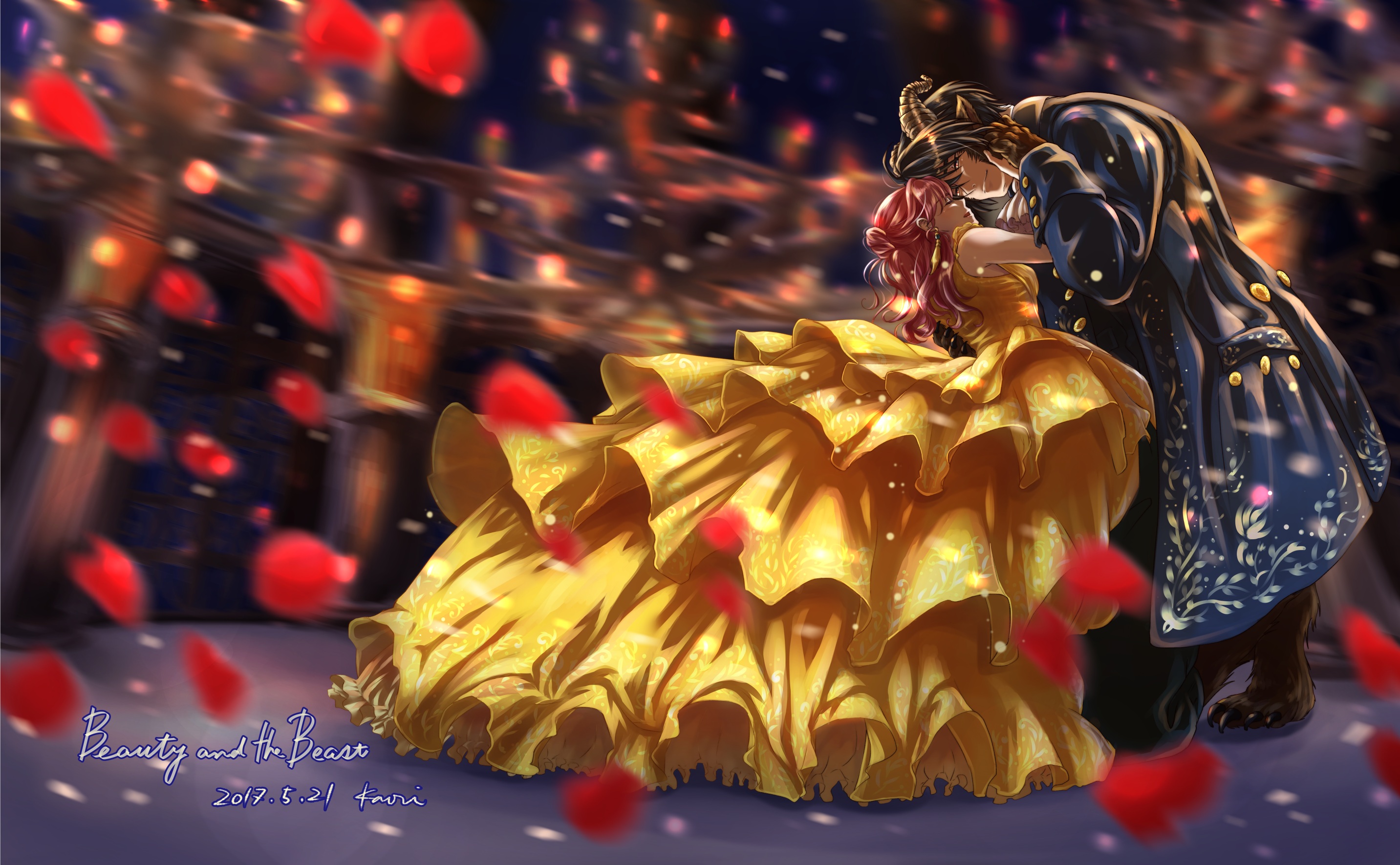 Belle and Beast dancing in Beauty and the Beast HD Wallpaper