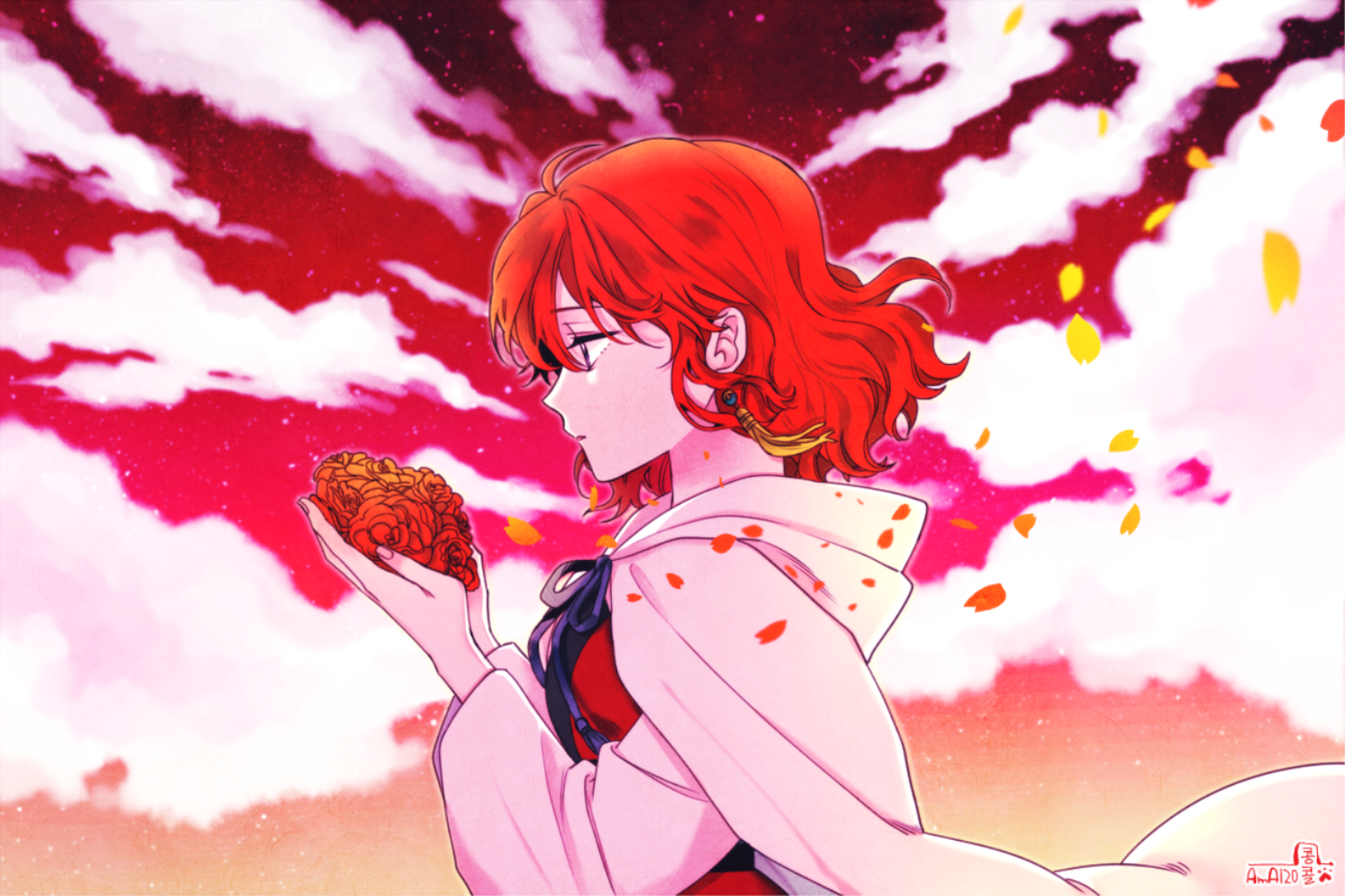 Yona from Yona of the Dawn holding flowers HD Wallpaper