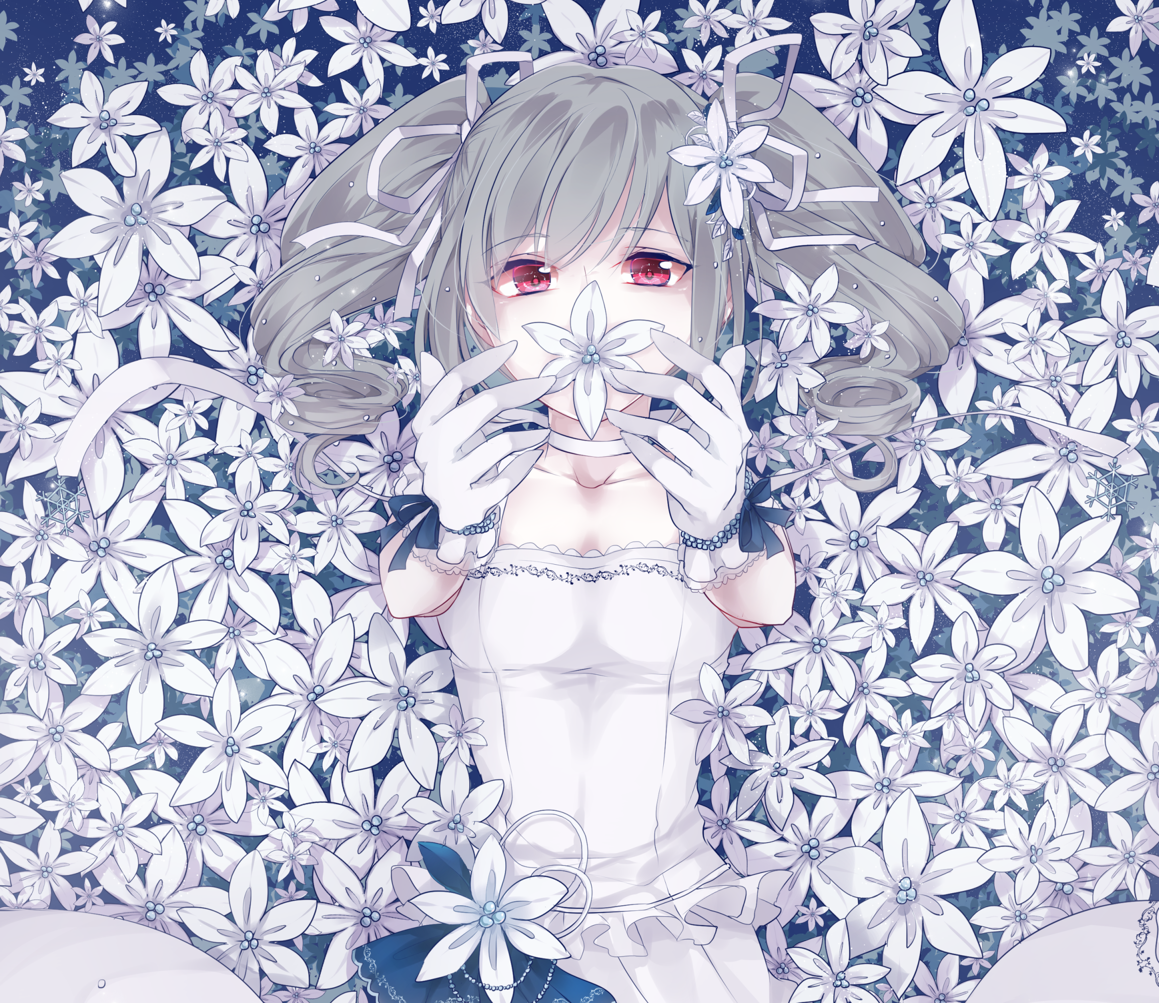 Ranko Kanzaki lying in white flowers HD Wallpaper