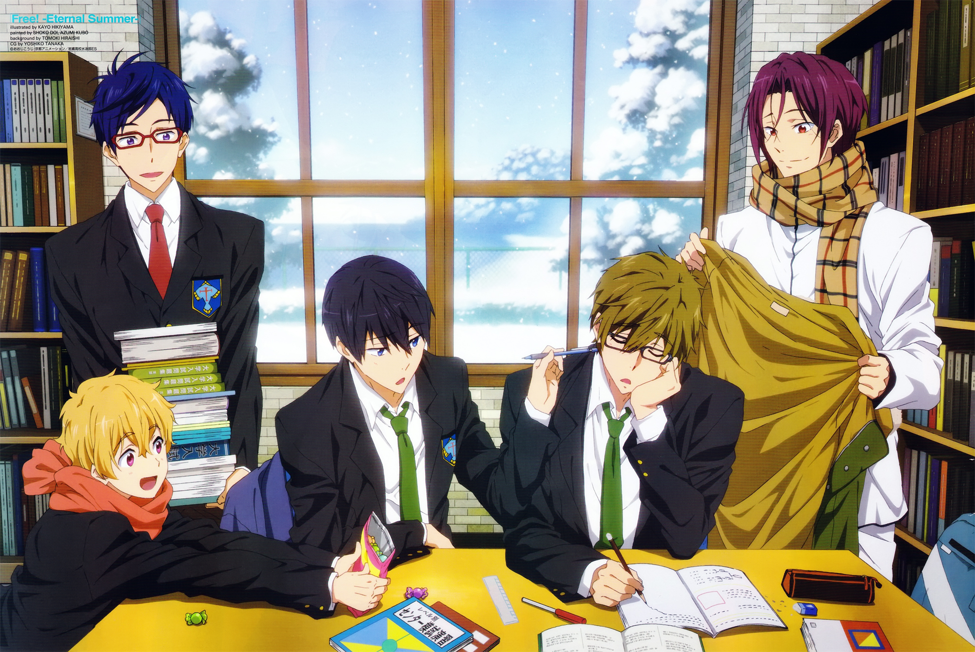 Free! Eternal Summer characters in library HD Wallpaper