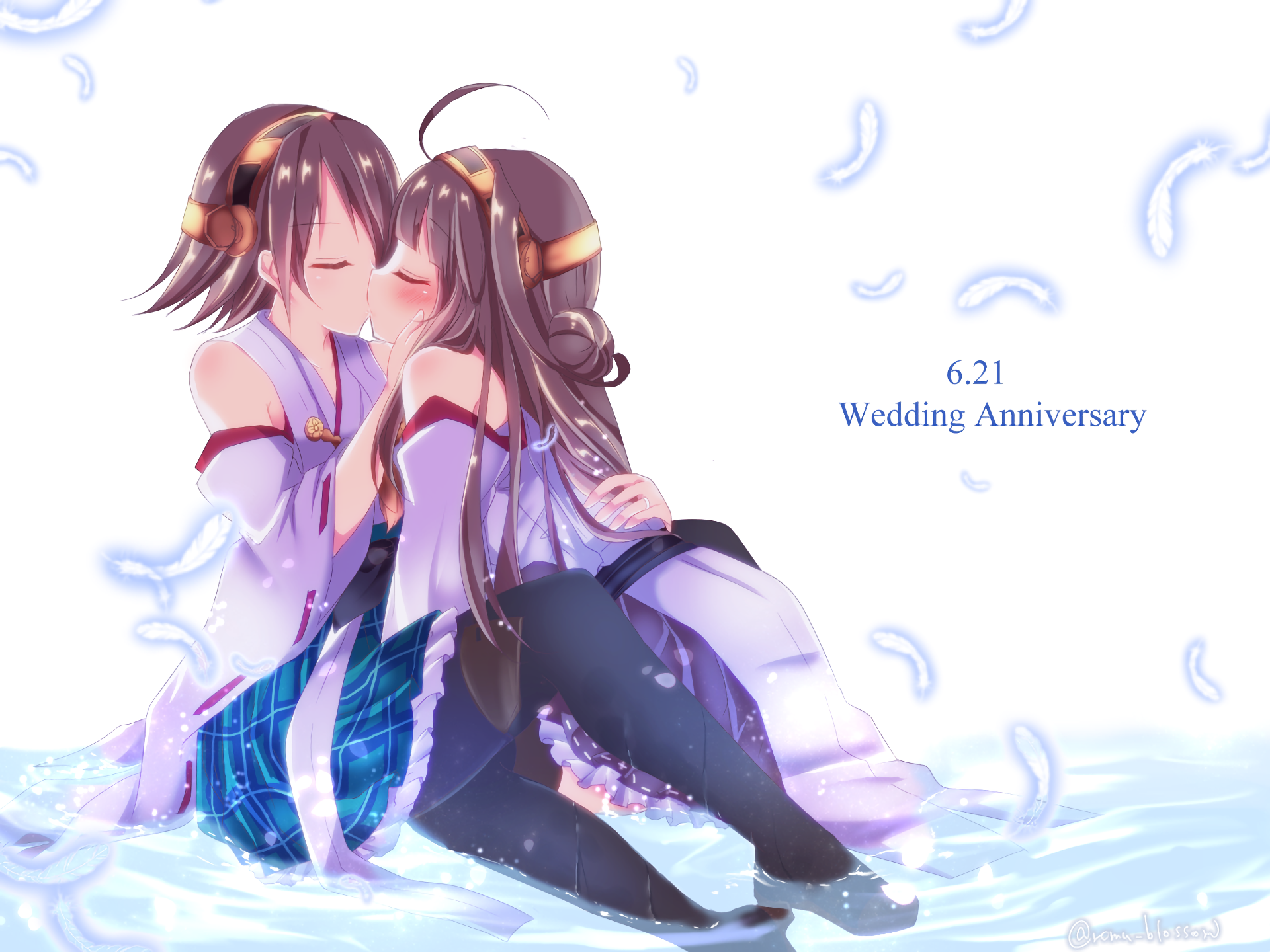 Hiei from Kancolle kissing another Hiei from Kancolle HD Wallpaper
