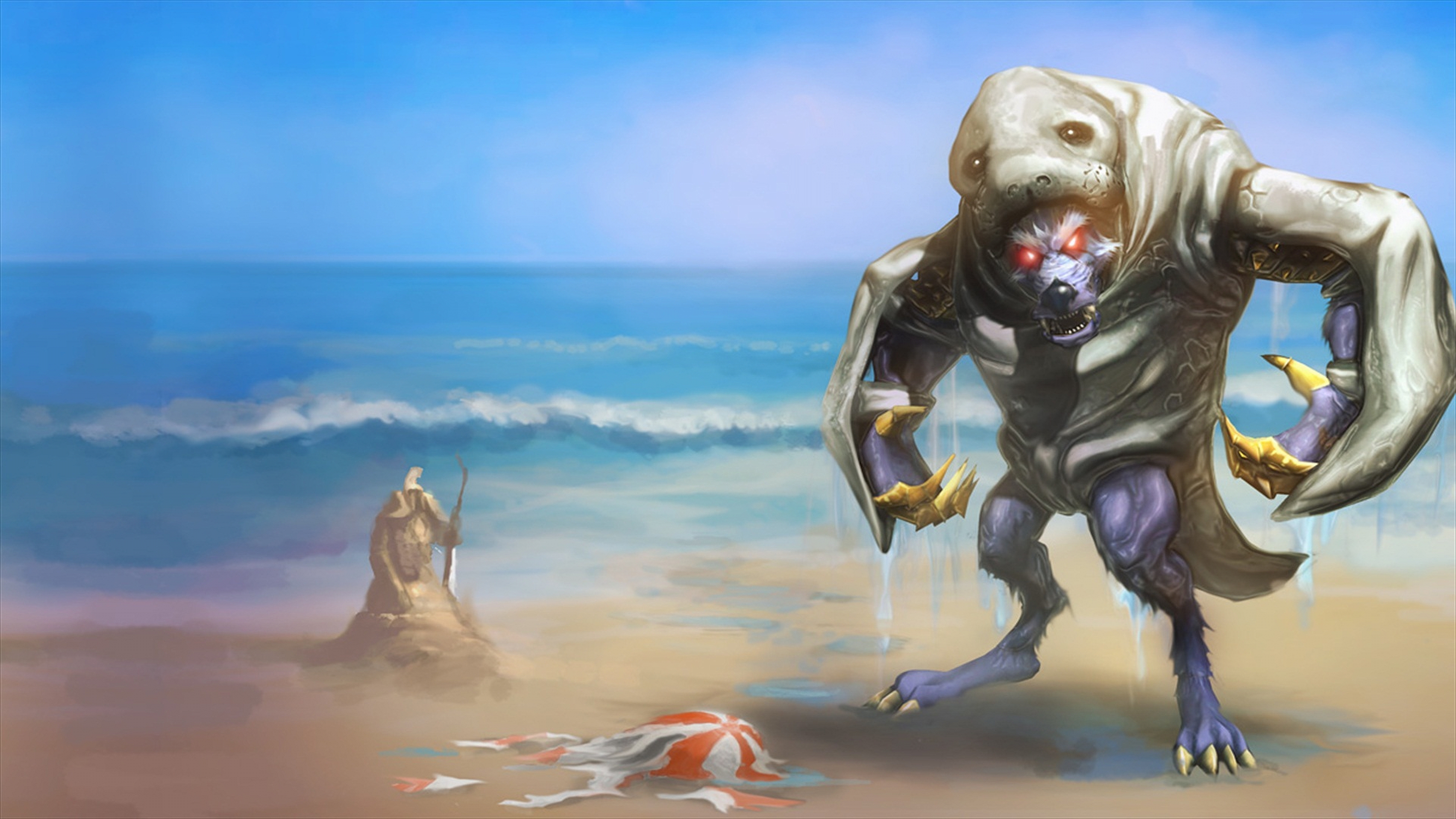Warwick from League of Legends on a beach HD Wallpaper