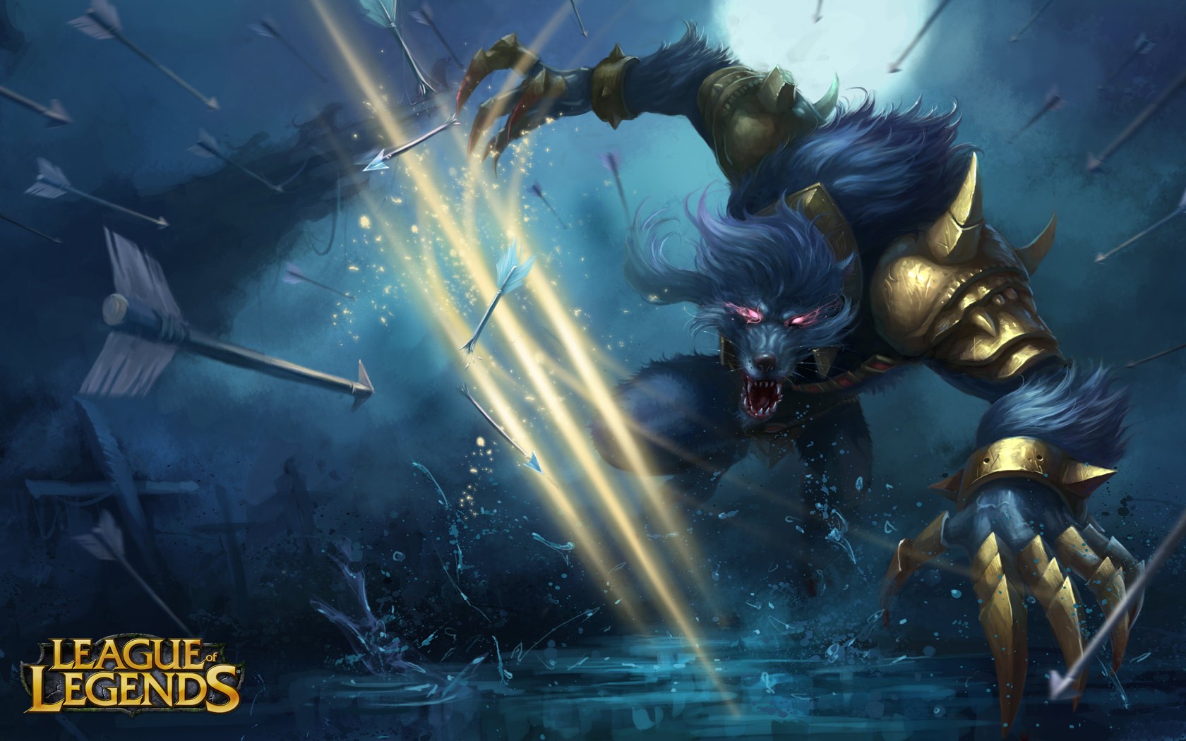 Warwick from League of Legends surrounded by arrows HD Wallpaper