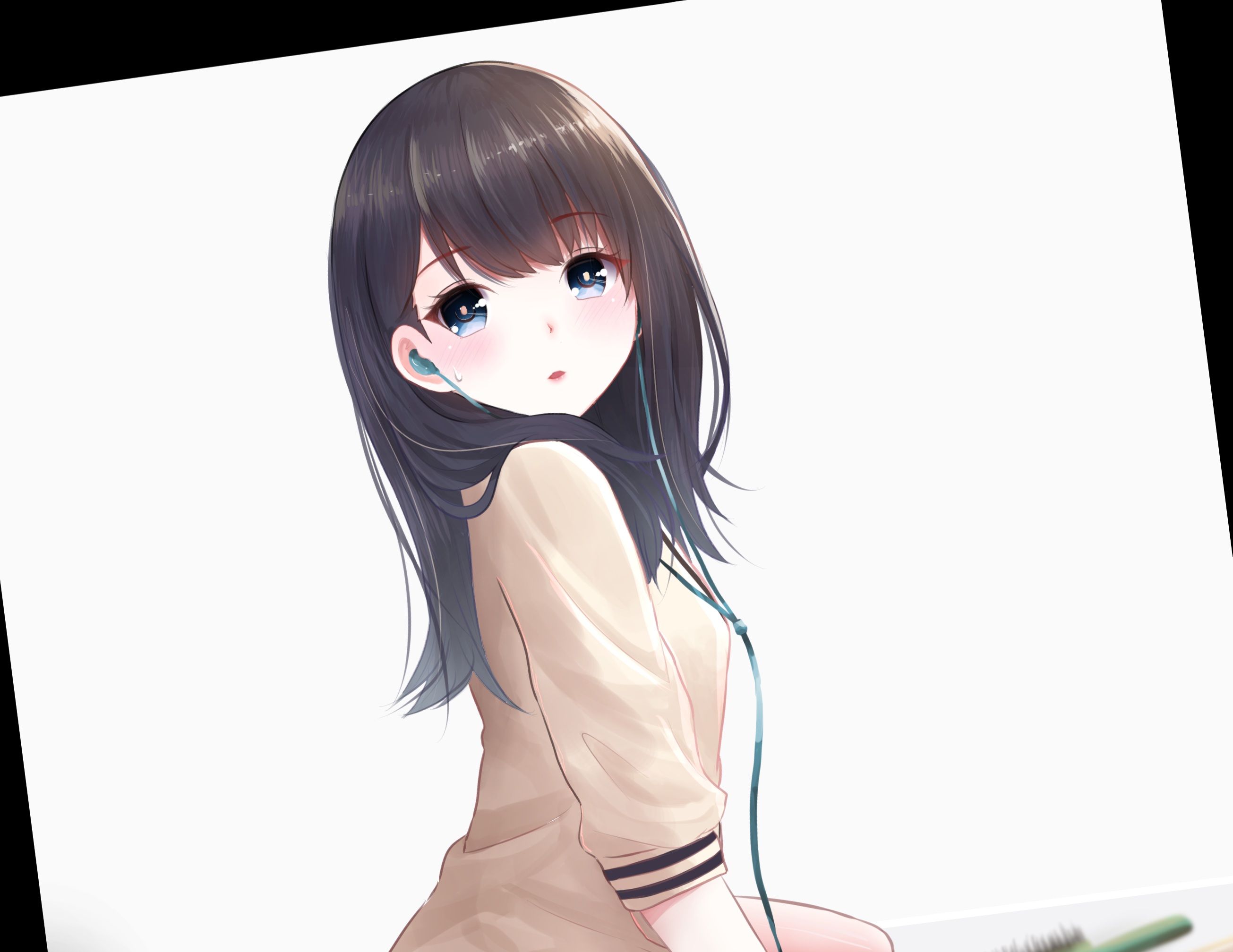 Anime girl with headphones HD Wallpaper