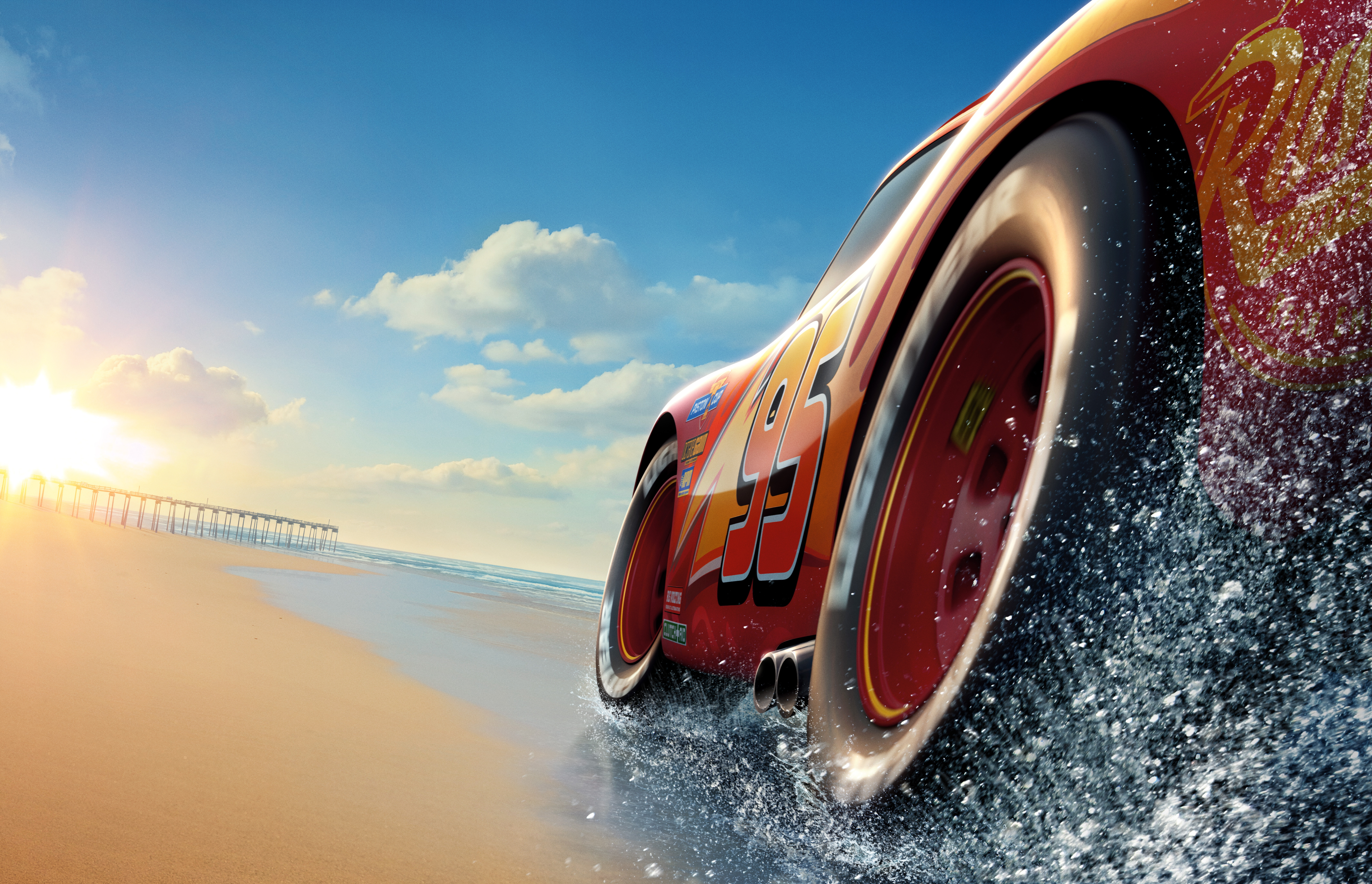 Lightning McQueen from Cars on a Beach HD Wallpaper