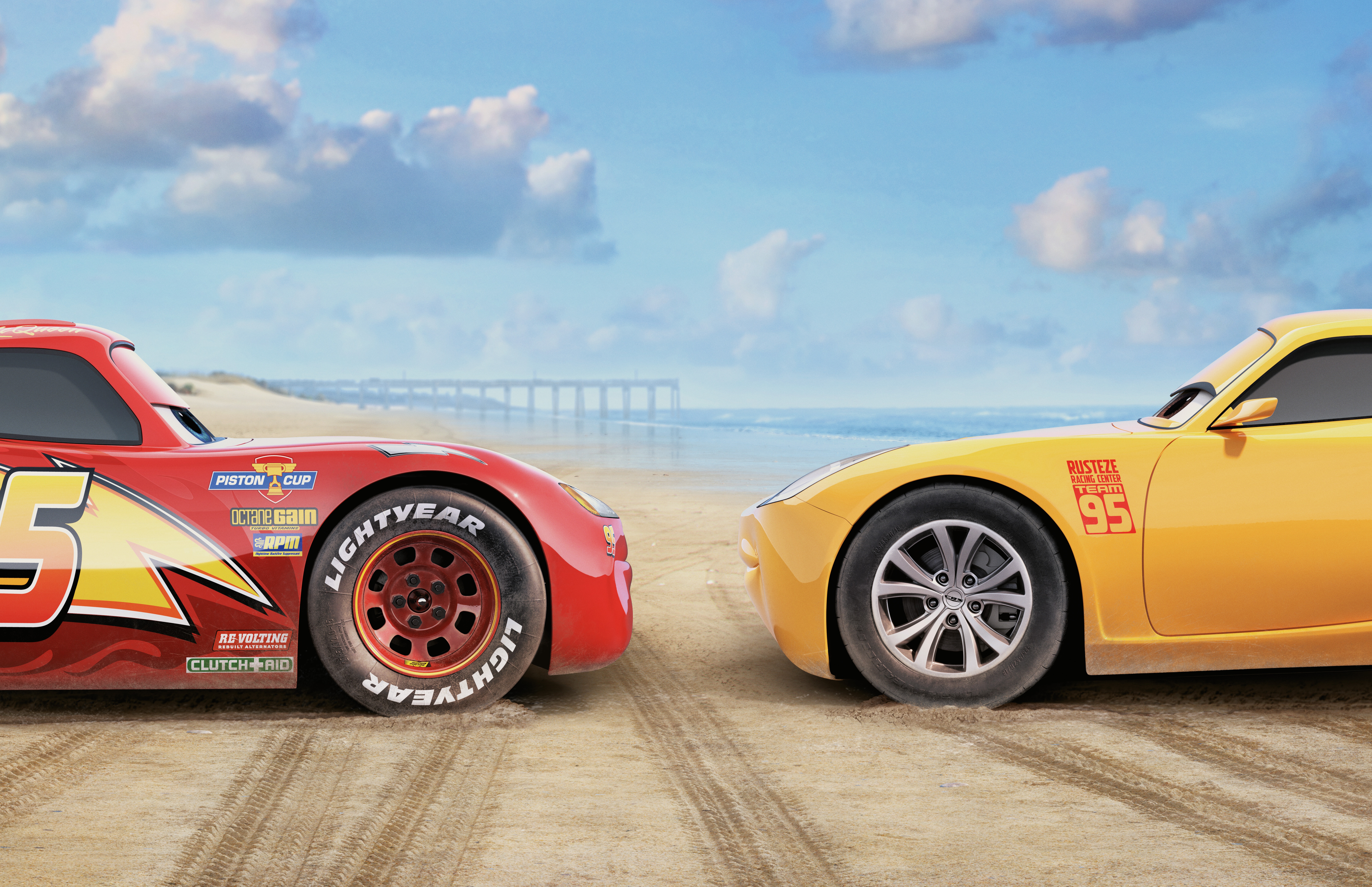 Lightning McQueen Racing on the Beach HD Wallpaper