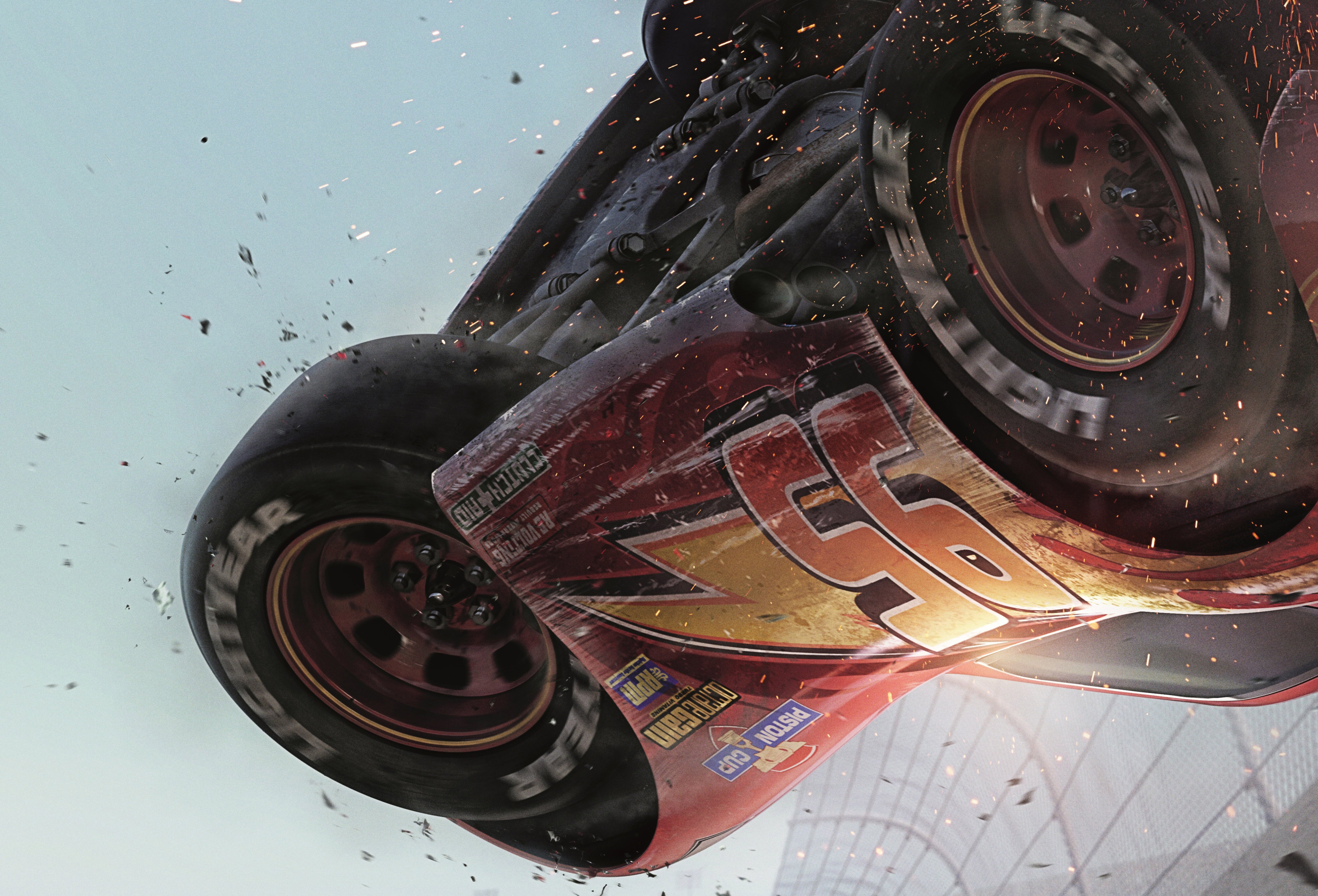 Lightning McQueen Racing Car Mid-Air Action HD Wallpaper