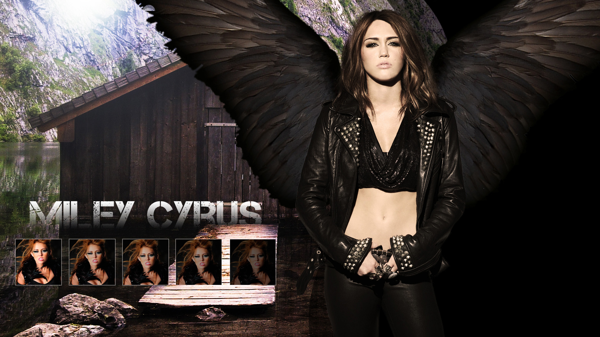 Miley Cyrus with black wings HD Wallpaper