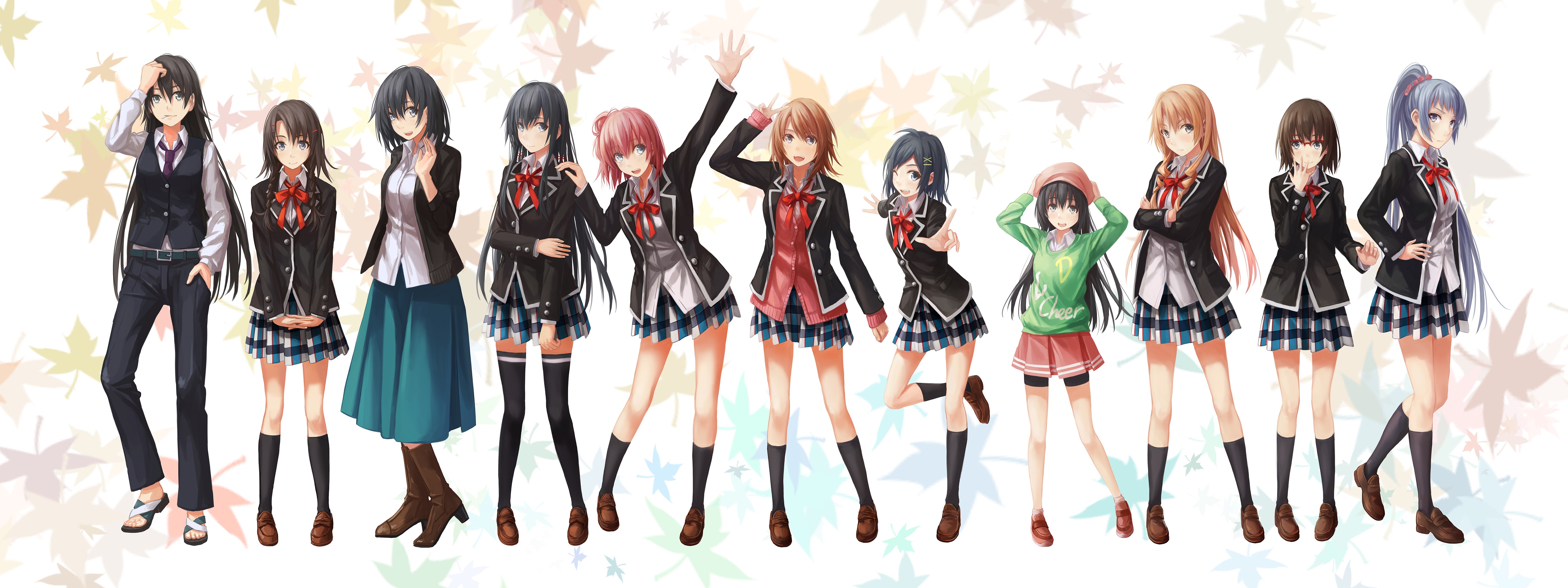 Group of anime girls in school uniforms HD Wallpaper