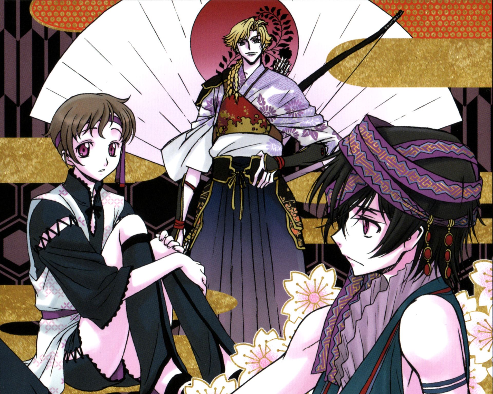 Three men in traditional Japanese attire HD Wallpaper