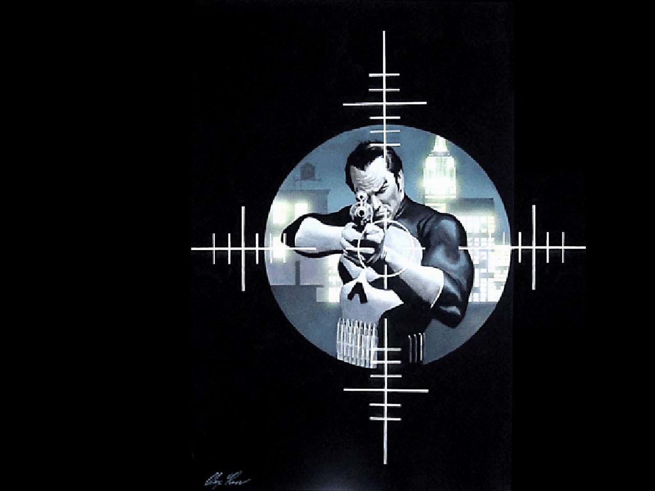 The Punisher aiming a rifle through a scope HD Wallpaper