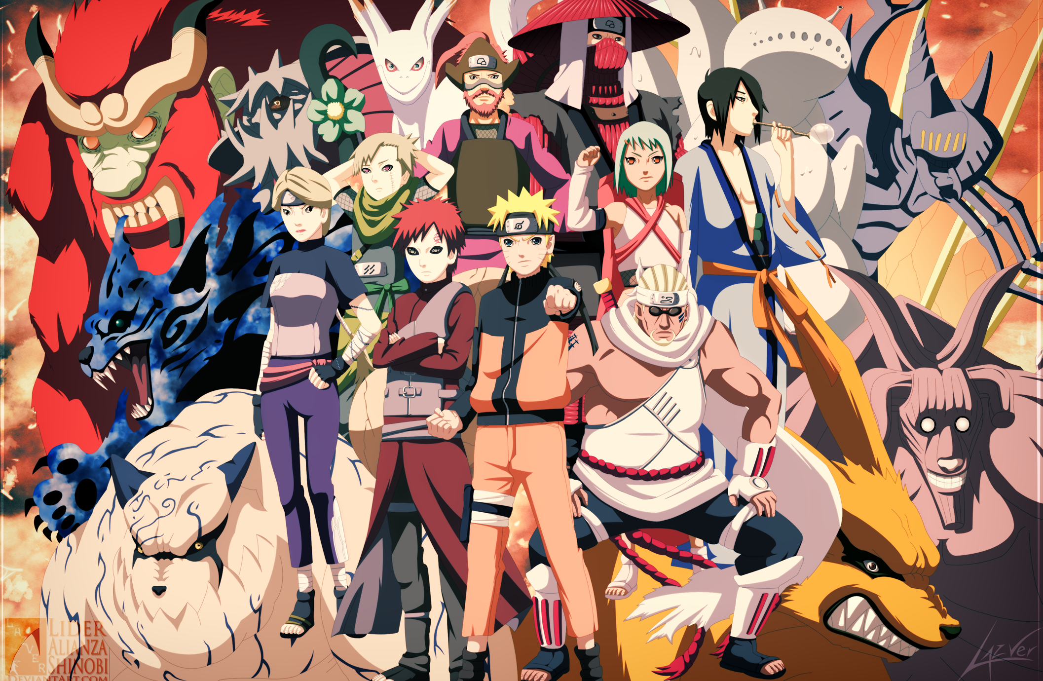 Naruto characters and tailed beasts HD Wallpaper