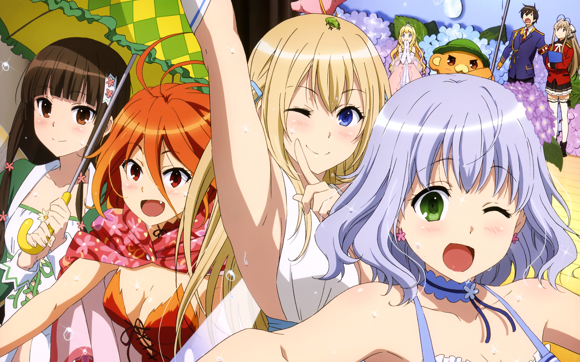 Isuzu Sento and friends with umbrellas HD Wallpaper