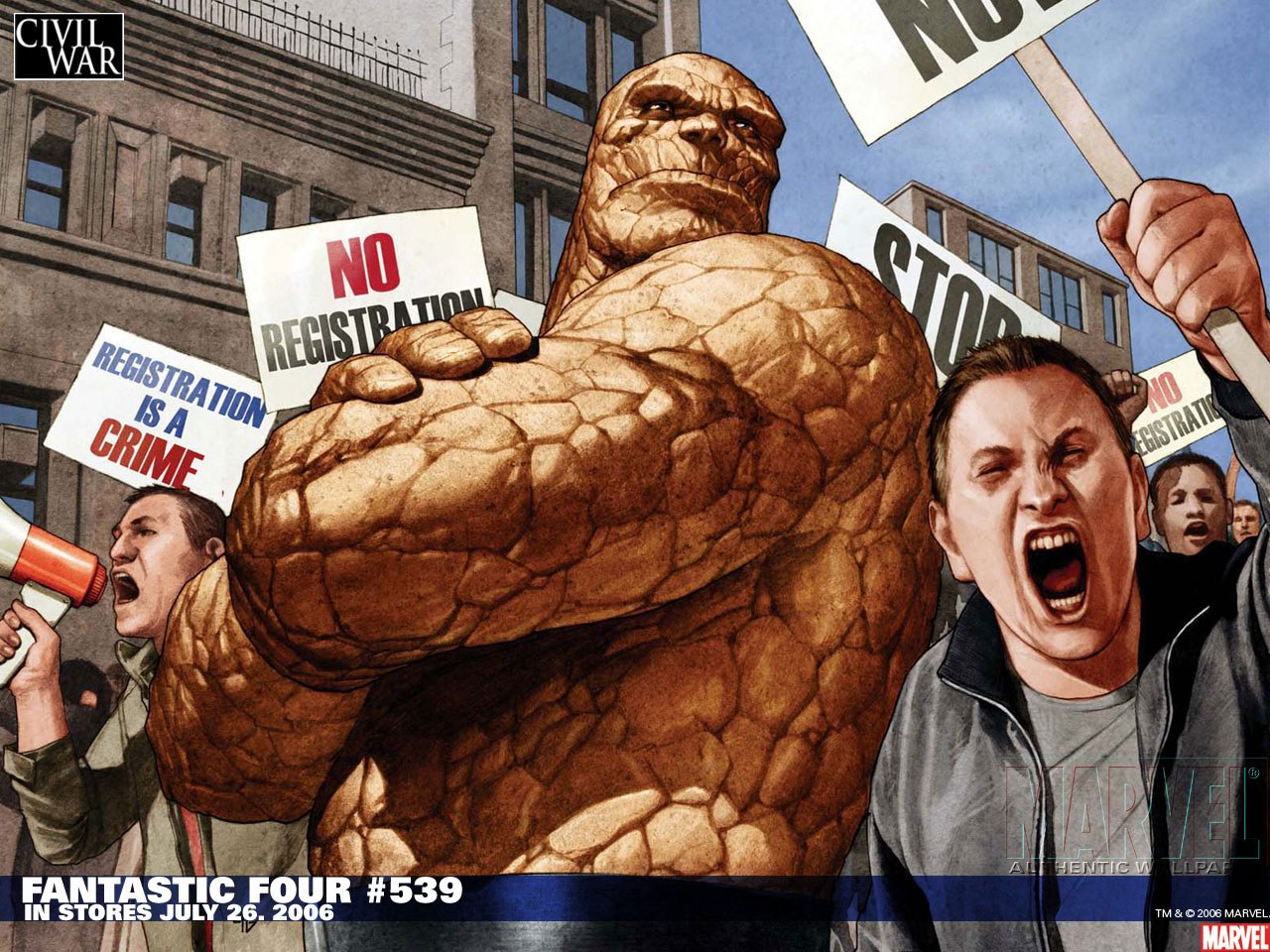 The Thing from Fantastic Four in Civil War protest HD Wallpaper