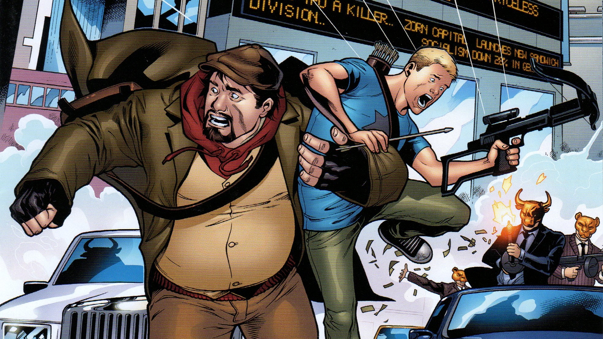 Green Arrow and friend in a chase HD Wallpaper