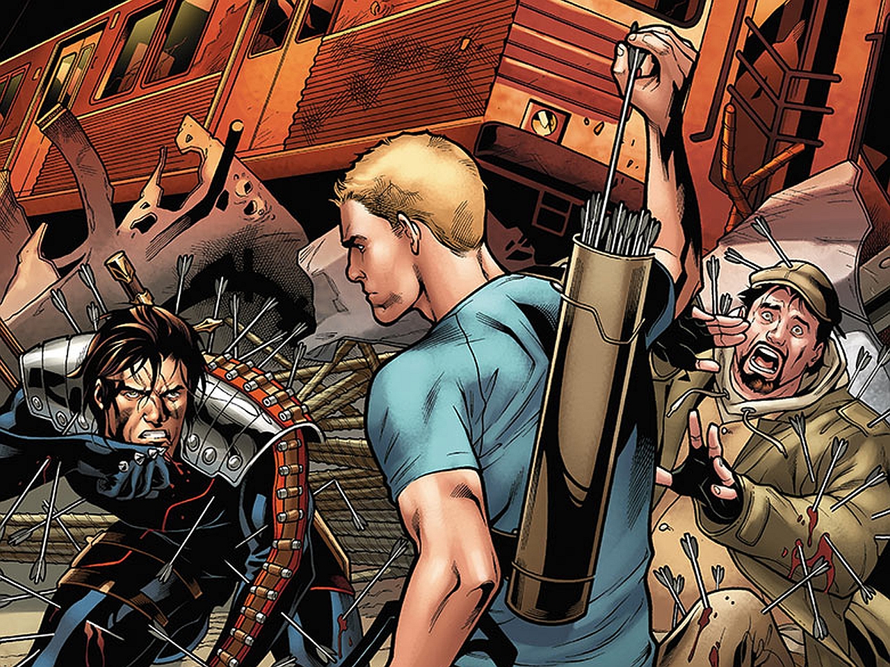 Hawkeye and Mockingbird in a train wreck HD Wallpaper