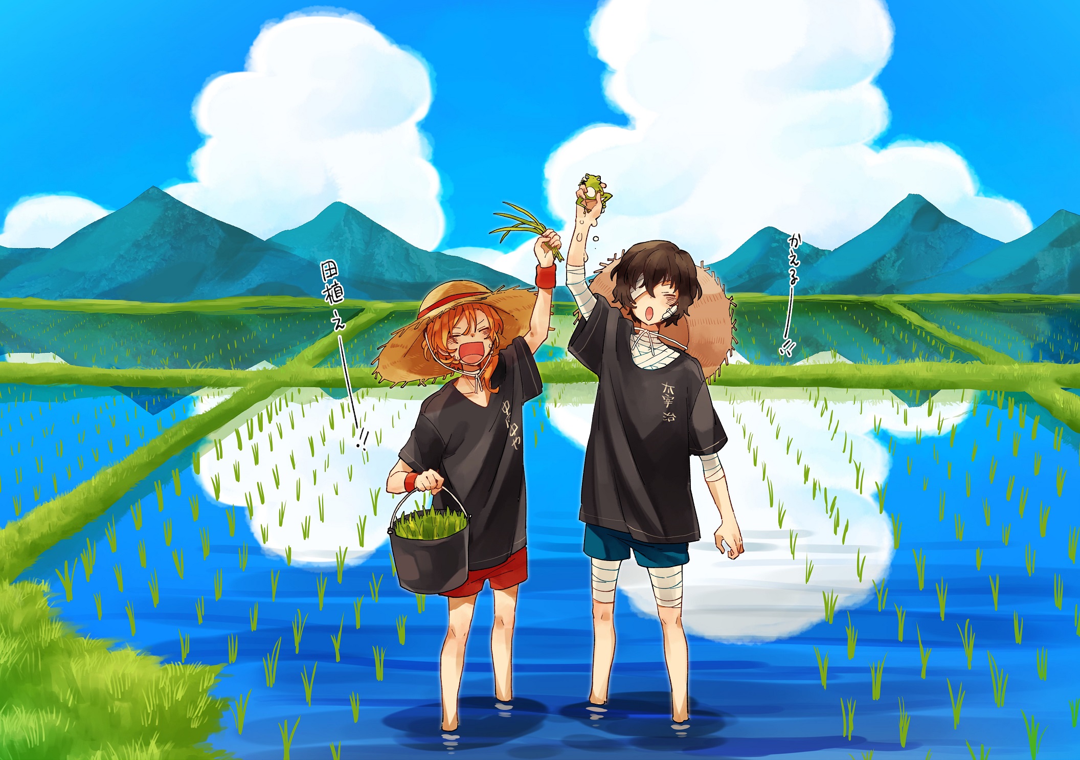 Chuuya Nakahara and Dazai Osamu in a rice paddy HD Wallpaper