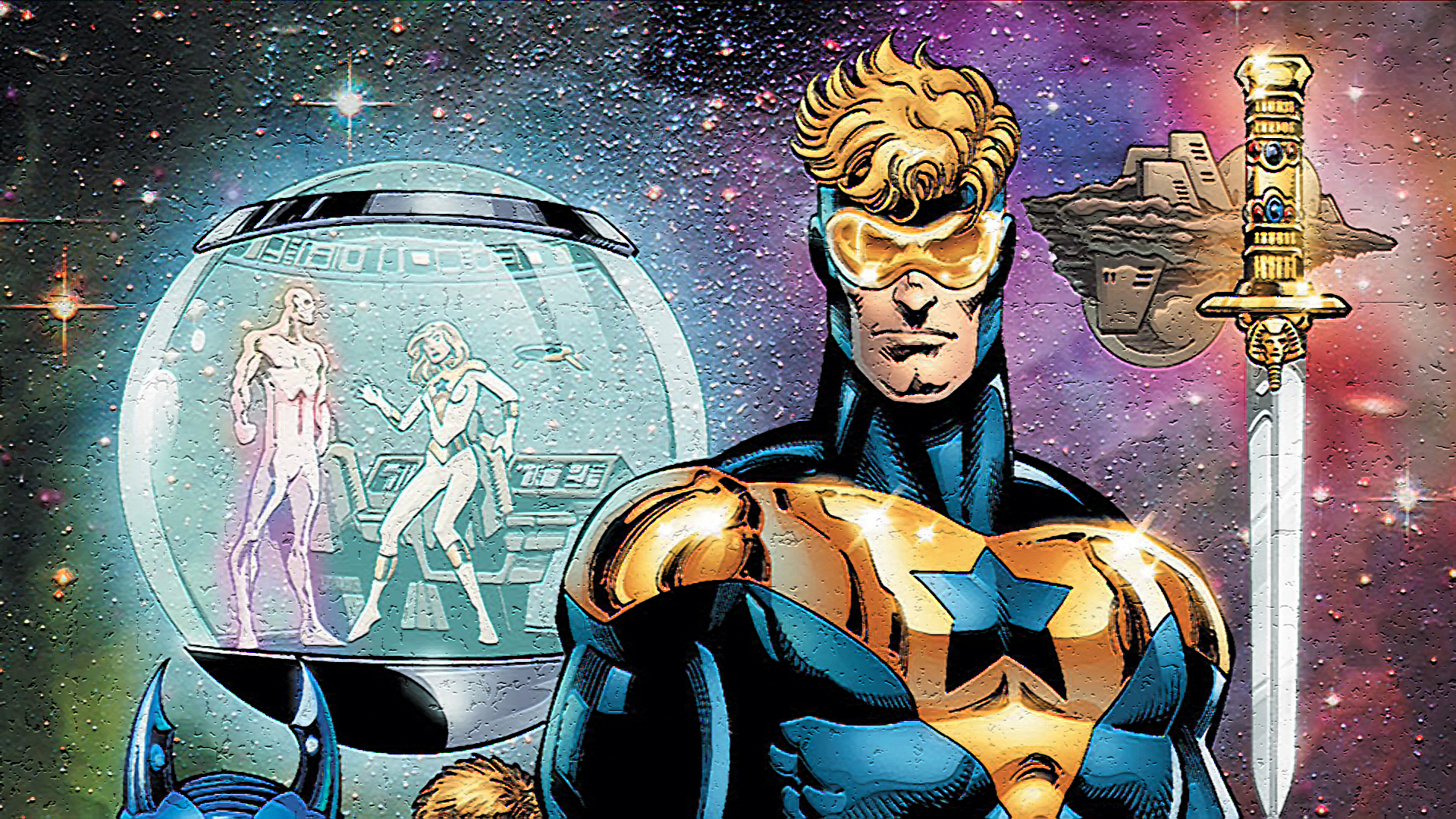 Booster Gold in Space with Sword and Pod HD Wallpaper