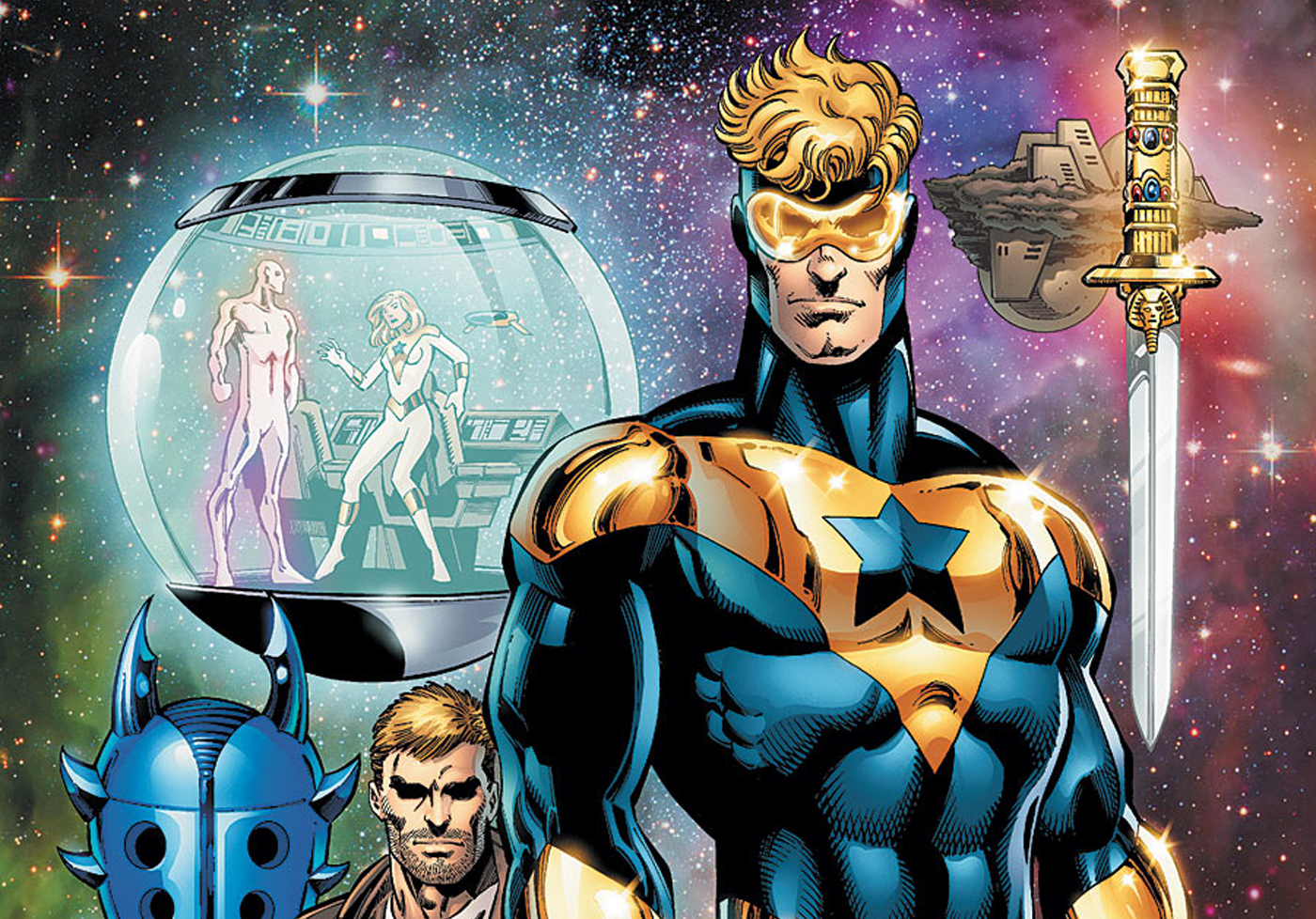 Booster Gold and allies in space HD Wallpaper