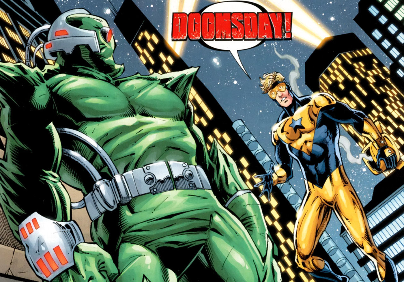 Doomsday and Booster Gold in a city HD Wallpaper