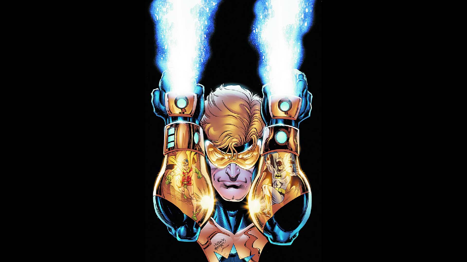 Booster Gold firing energy blasts from his gauntlets HD Wallpaper