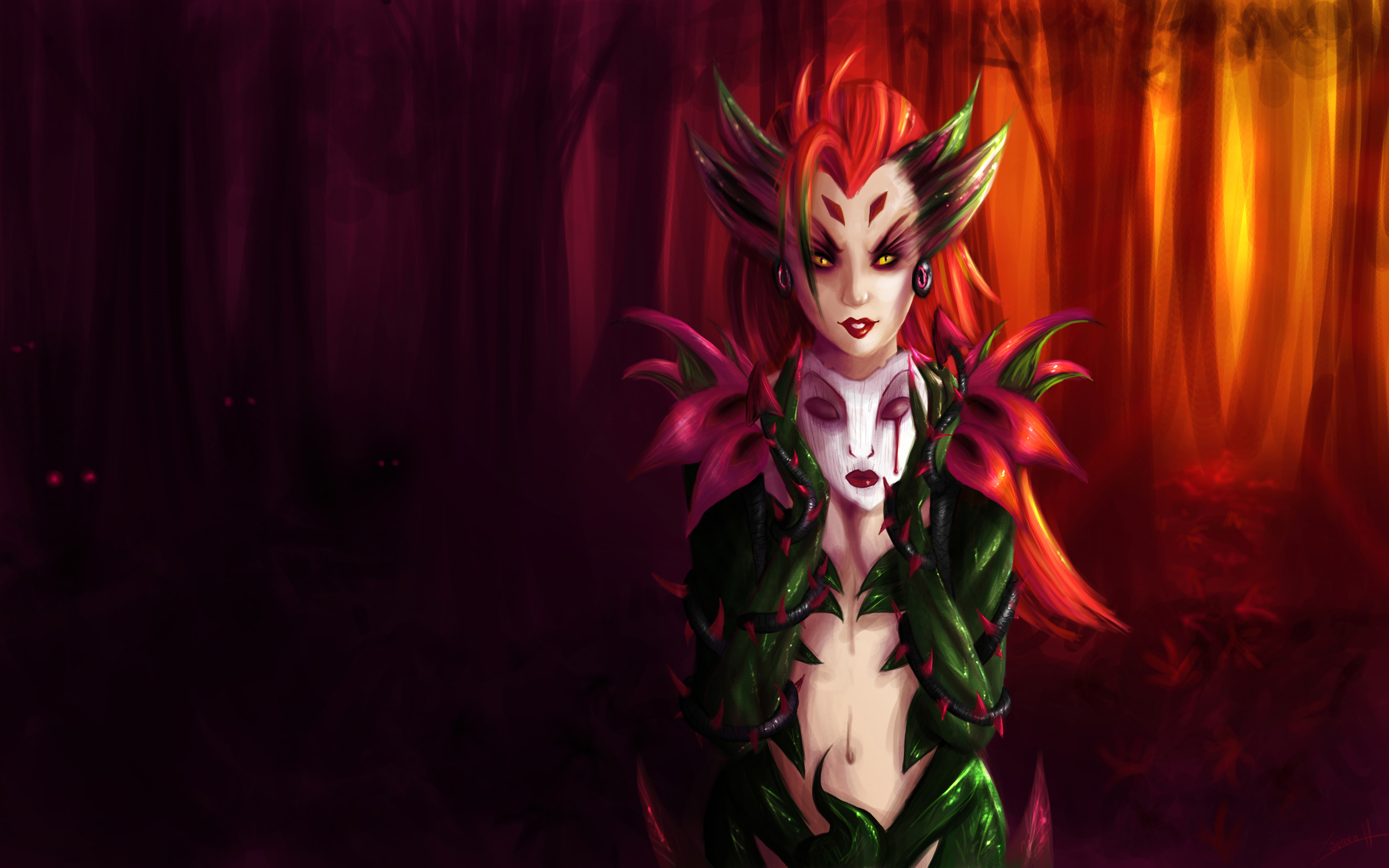 Zyra from League of Legends holding a mask HD Wallpaper