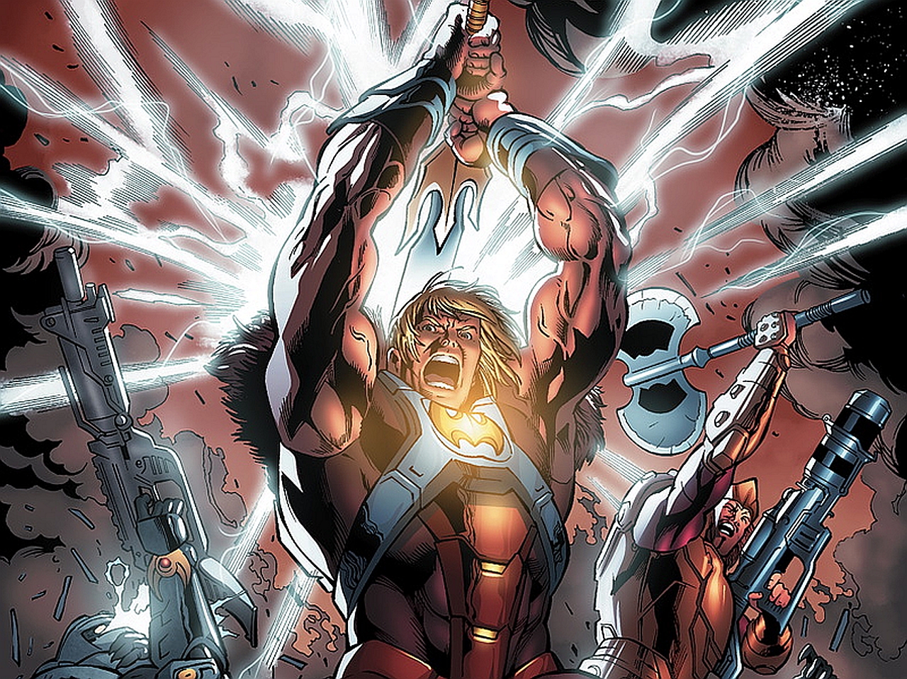 He-Man and allies in battle HD Wallpaper