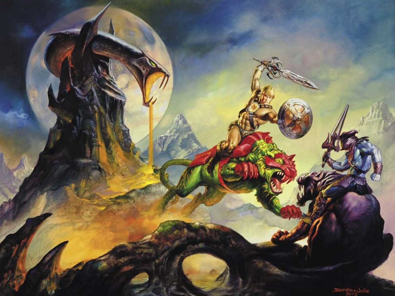 He-Man and Battle Cat fighting Skeletor's minions on Eternia HD Wallpaper