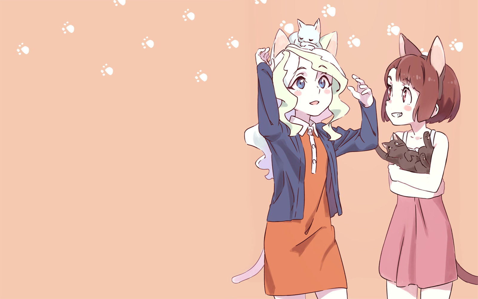 Diana Cavendish and Akko Kagari with cats HD Wallpaper