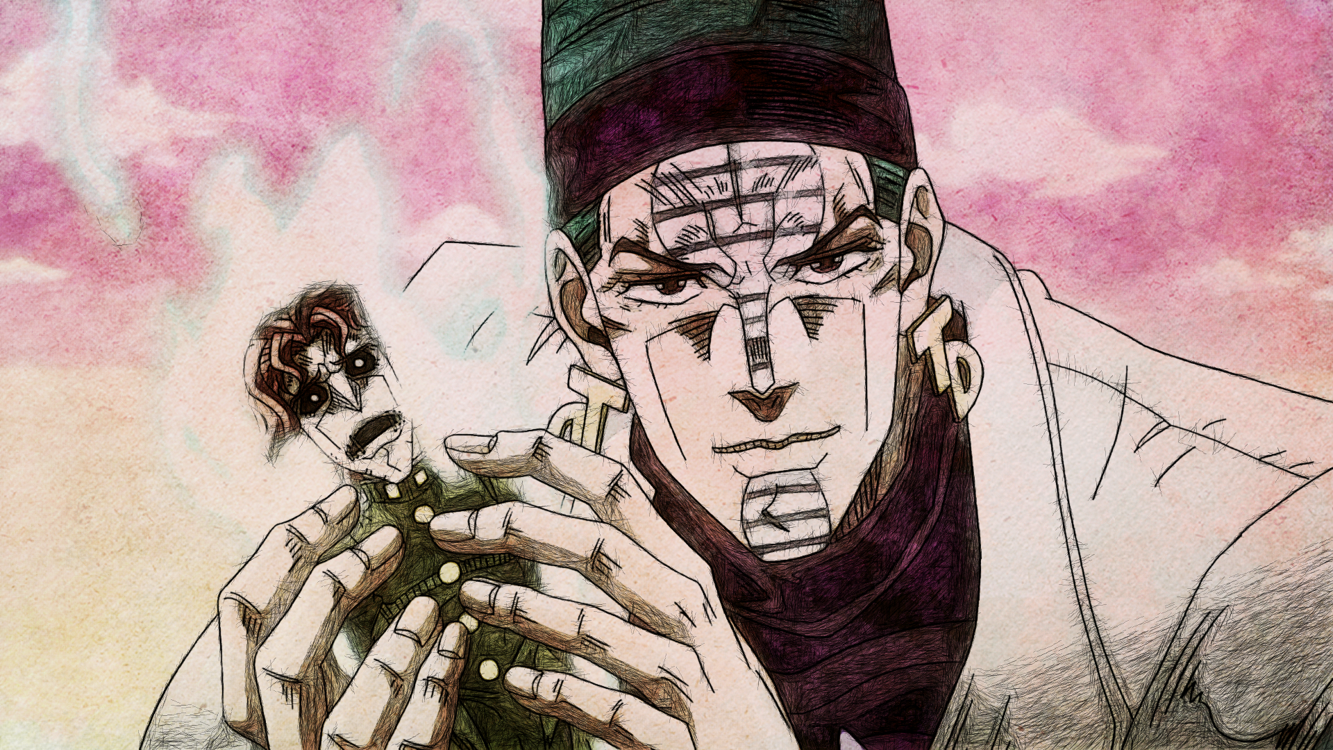 Noriaki Kakyoin from JoJo's Bizarre Adventure holding a doll HD Wallpaper