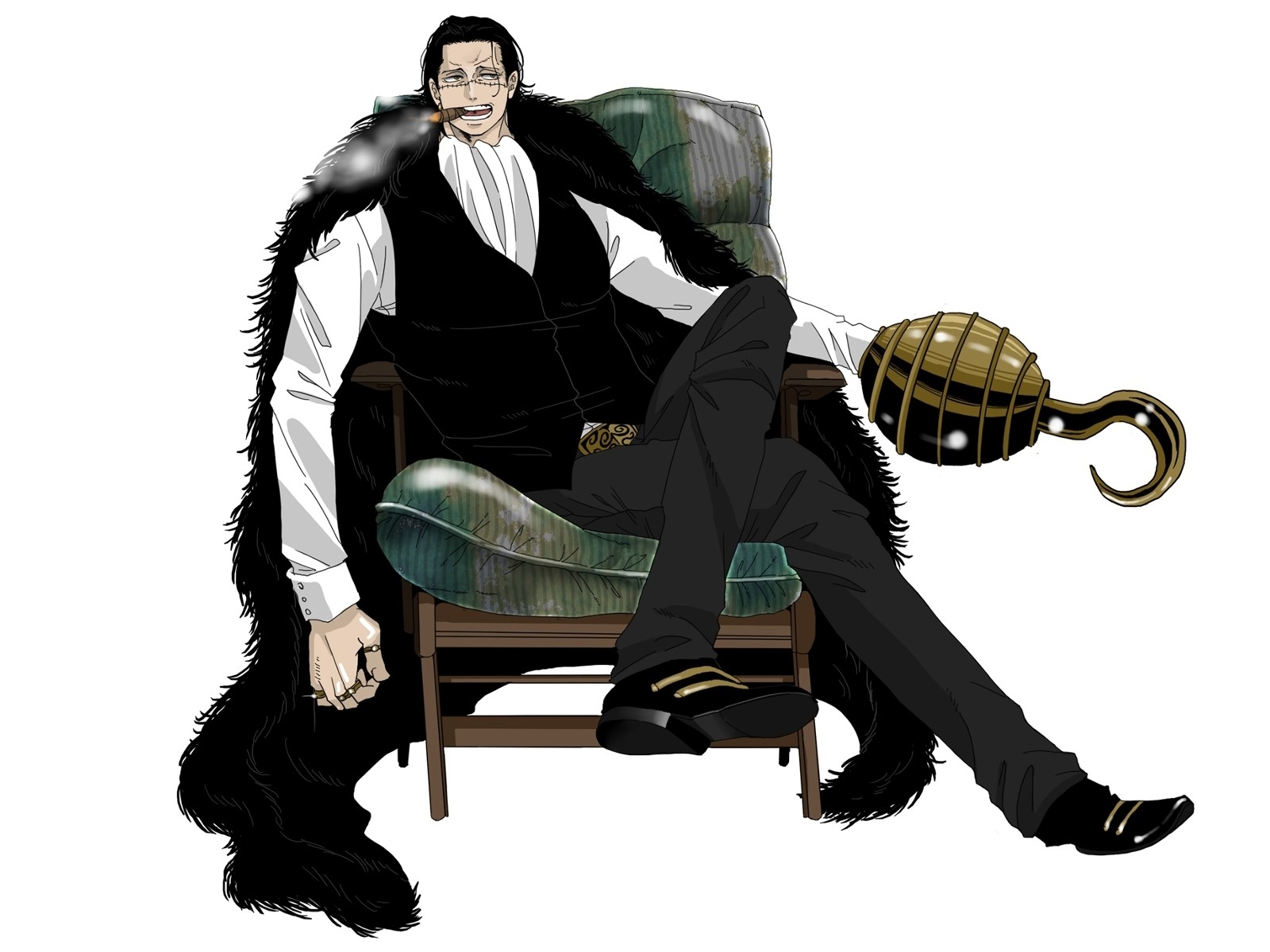 Crocodile from One Piece sitting in a chair HD Wallpaper