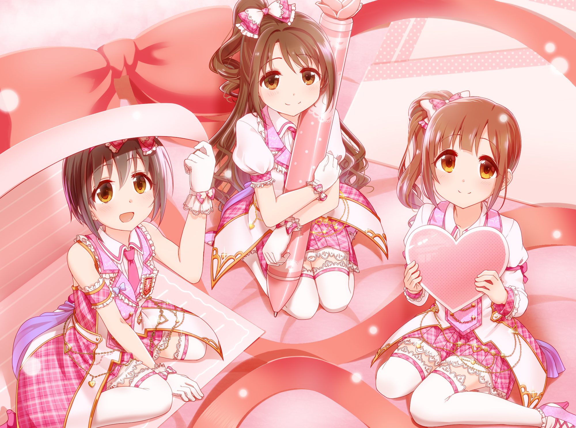 Uzuki Shimamura and two other girls in pink outfits HD Wallpaper