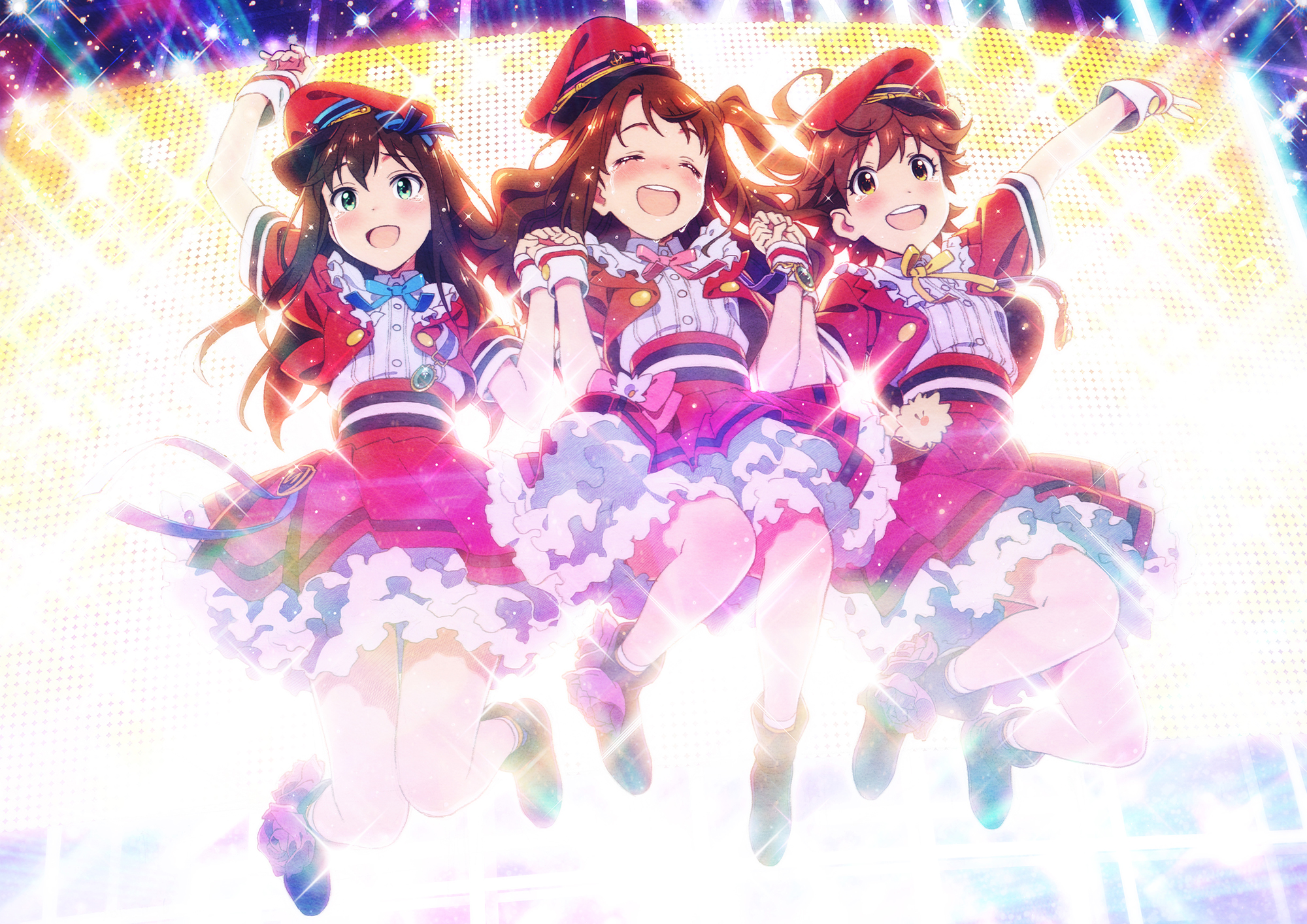 Uzuki Shimamura and two other idols jumping HD Wallpaper
