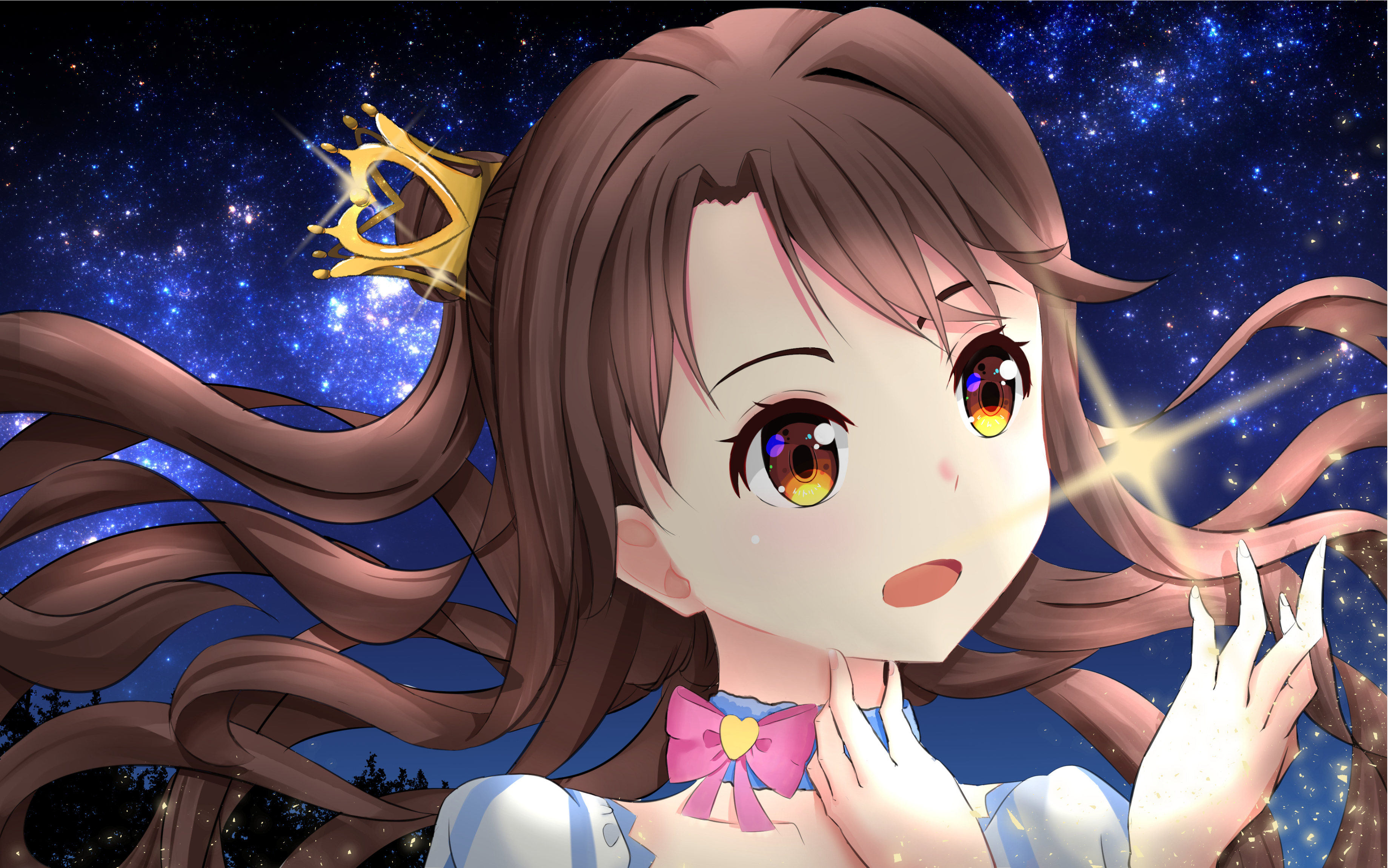 Uzuki Shimamura with a crown under the stars HD Wallpaper