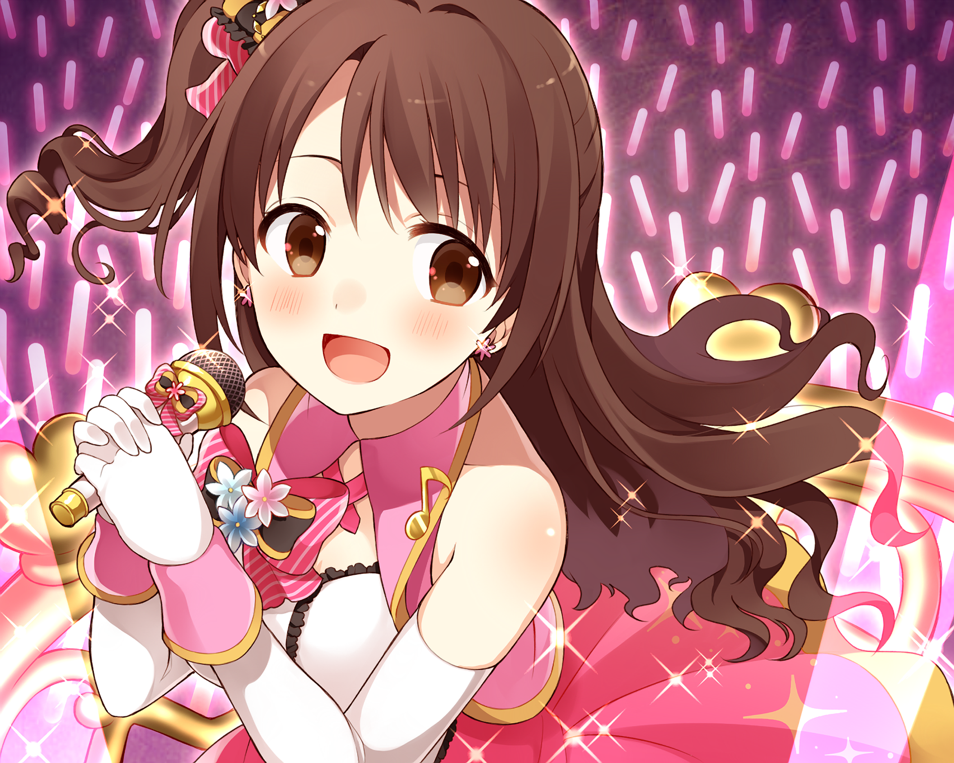 Uzuki Shimamura singing into a microphone HD Wallpaper