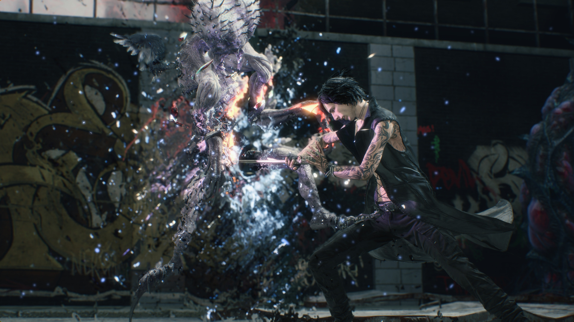 V fighting a demon from Devil May Cry 5 HD Wallpaper