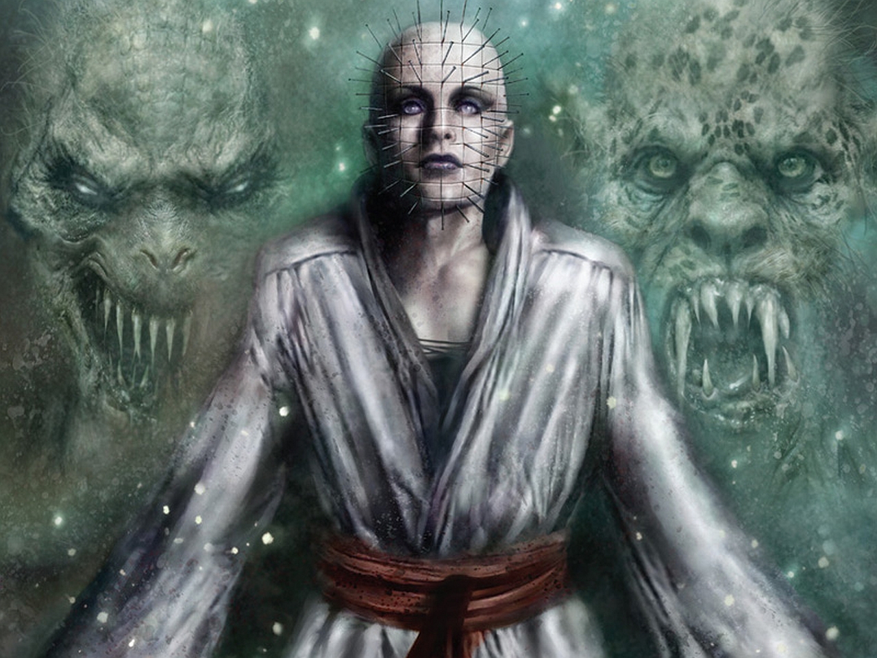 Pinhead with two demons HD Wallpaper