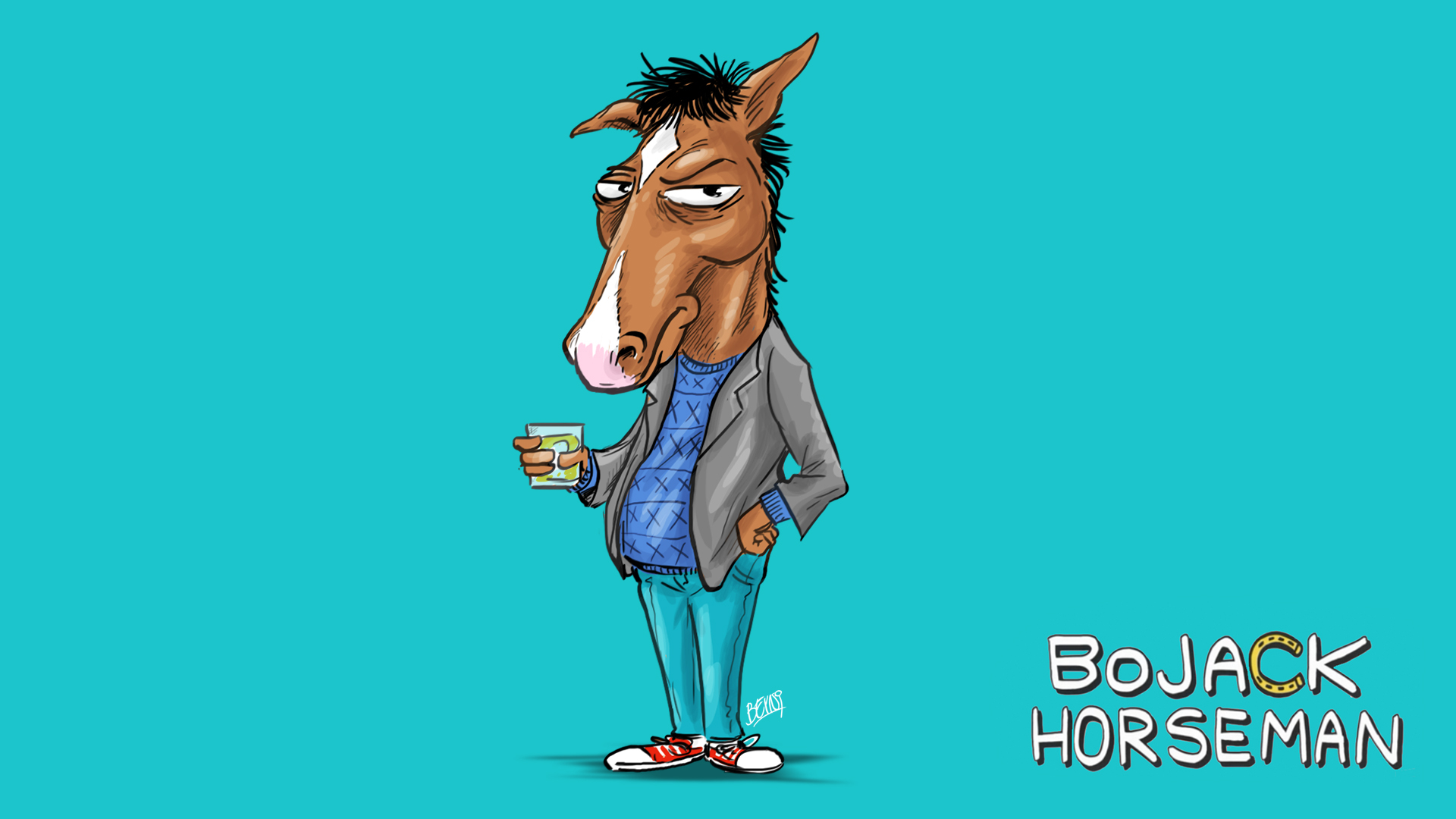 BoJack Horseman holding a drink HD Wallpaper