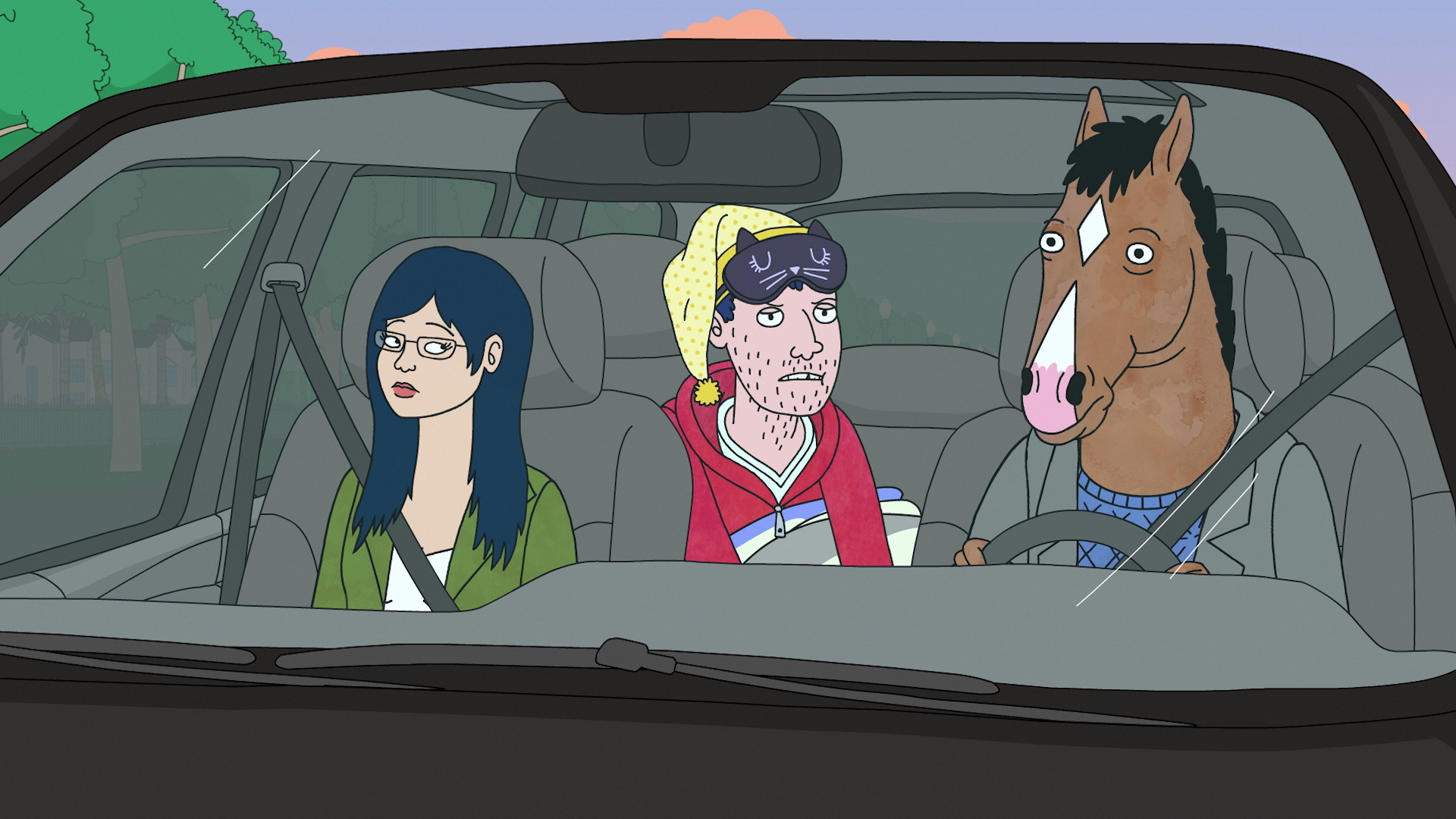 BoJack Horseman characters in a car HD Wallpaper