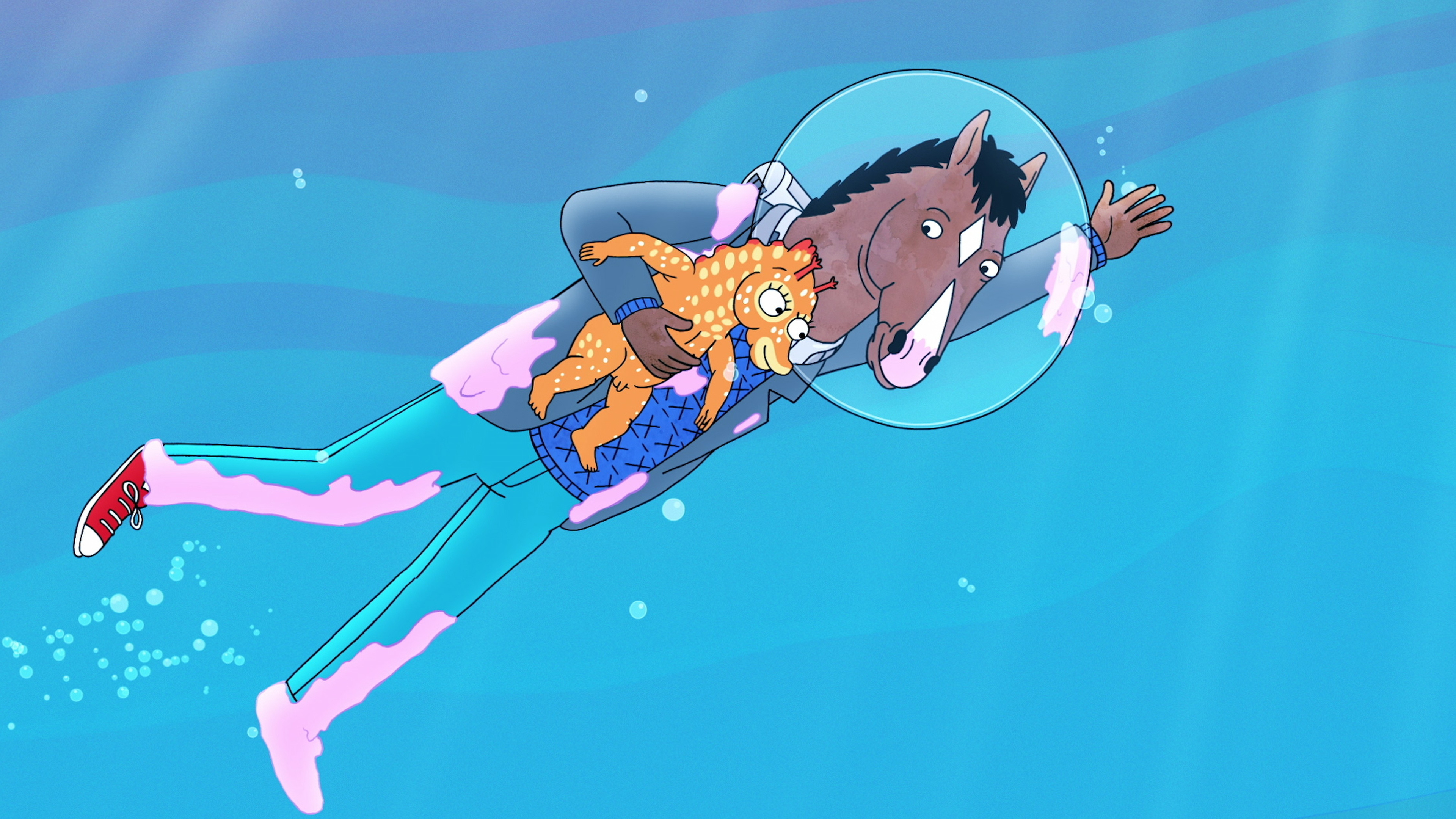 BoJack Horseman underwater with baby HD Wallpaper