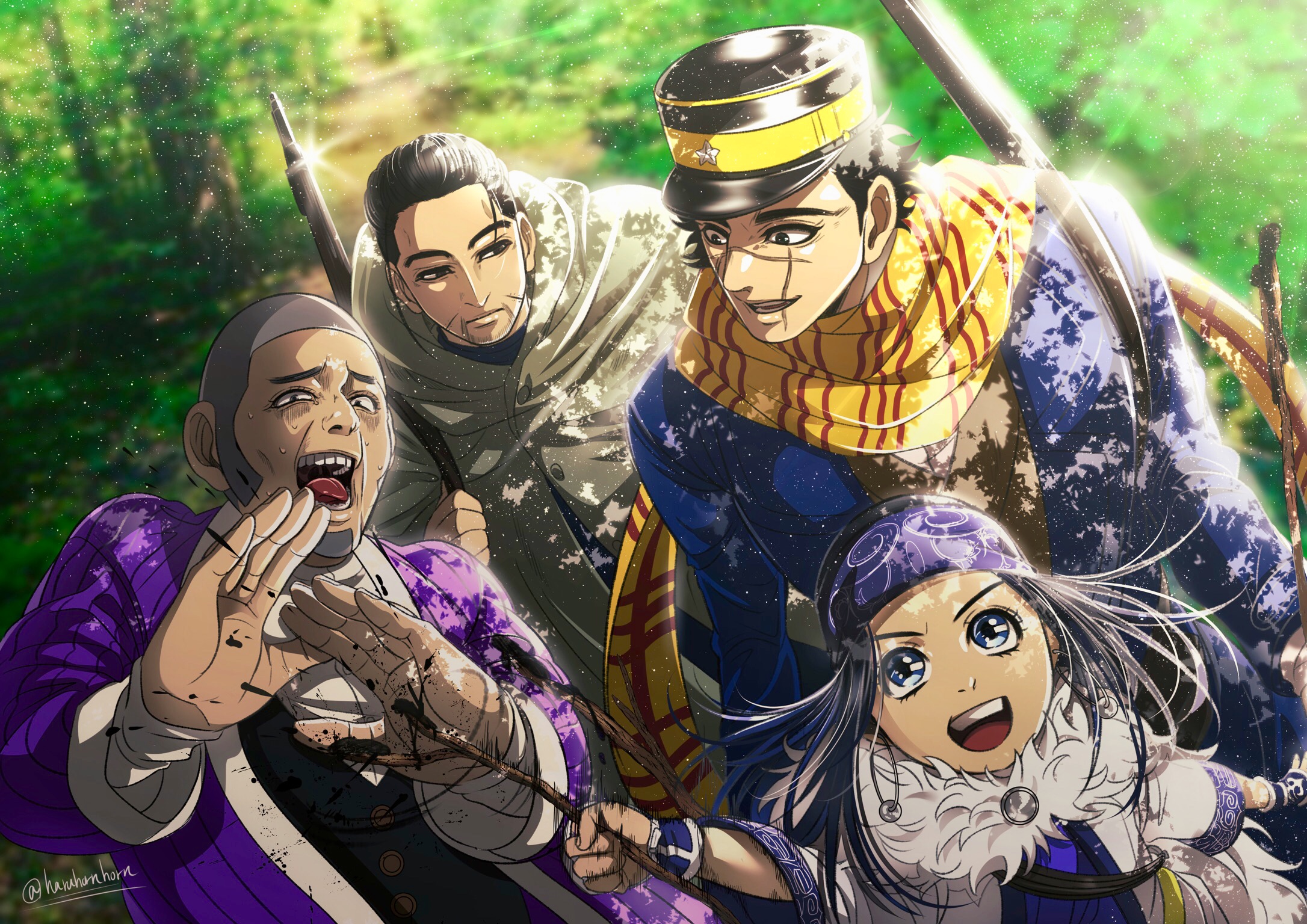 Golden Kamuy characters in a forest HD Wallpaper