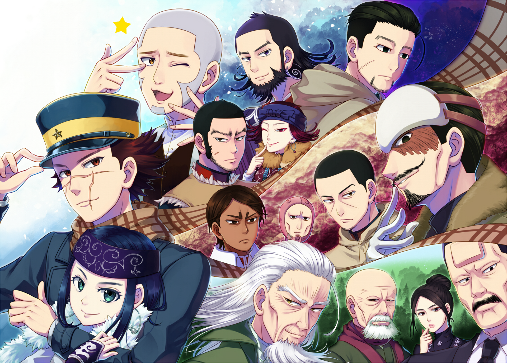 Golden Kamuy characters collage HD Wallpaper