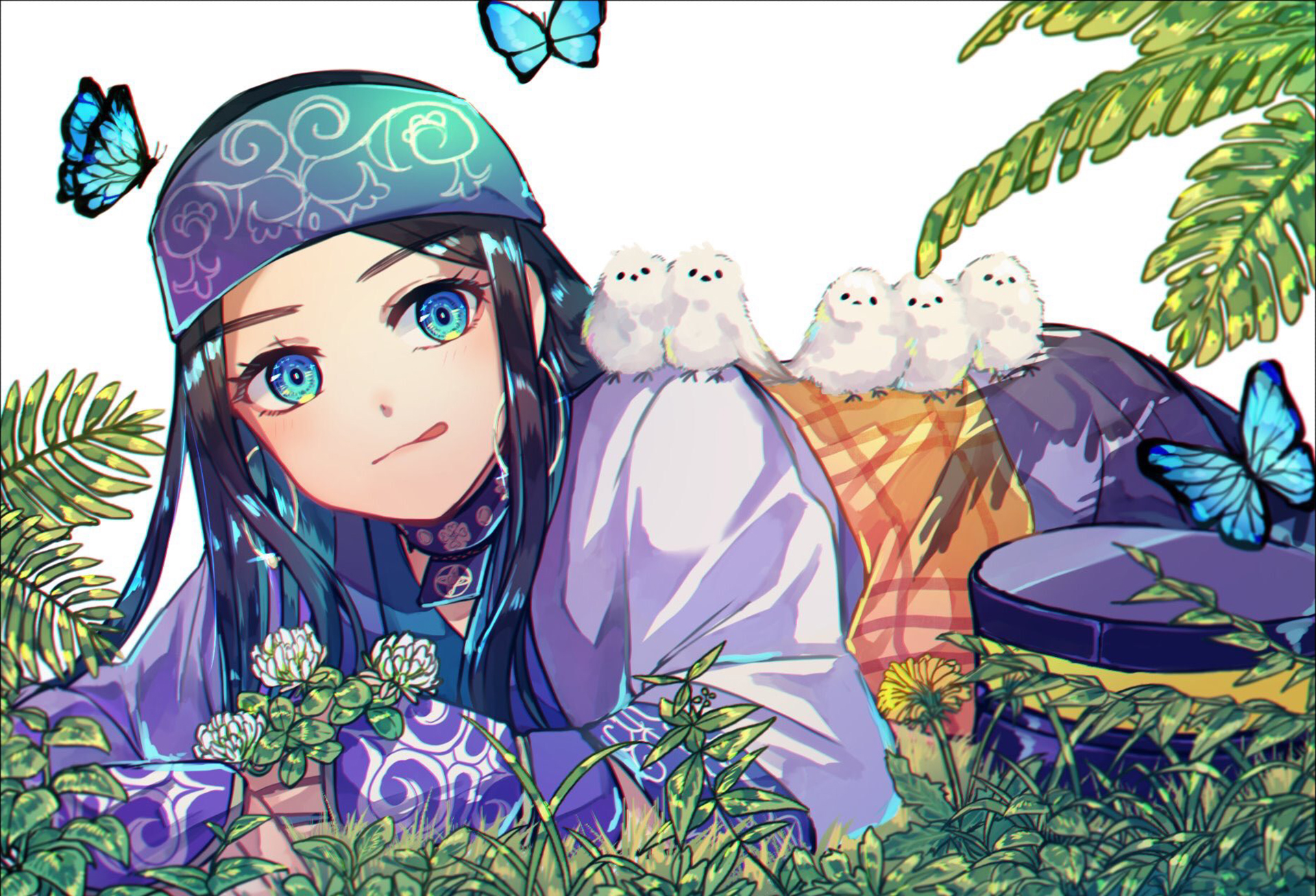 Asirpa from Golden Kamuy with birds and butterflies HD Wallpaper