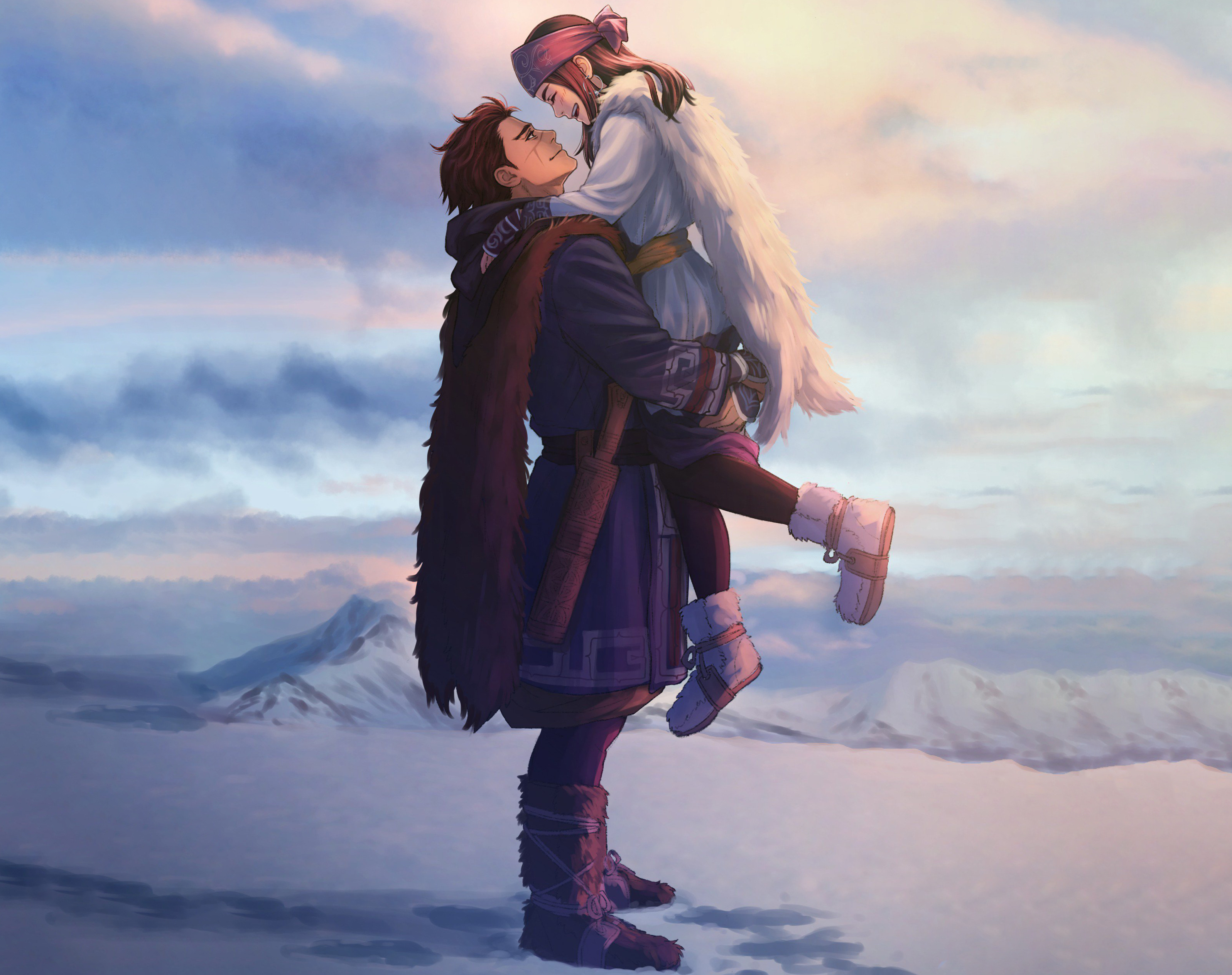 Asirpa and Sugimoto from Golden Kamuy in snow HD Wallpaper