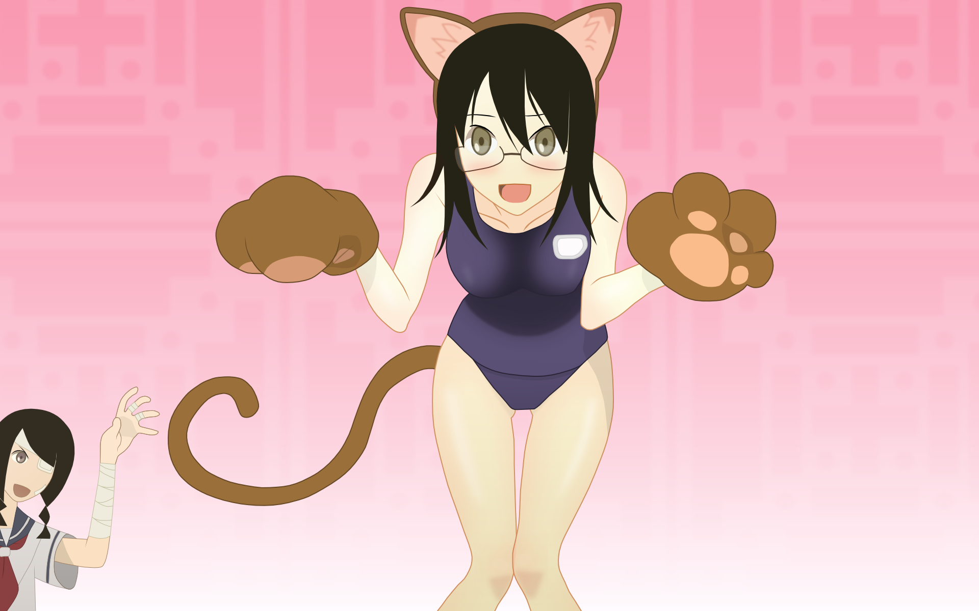 Abiru Kobushi in a swimsuit with cat ears and paws HD Wallpaper