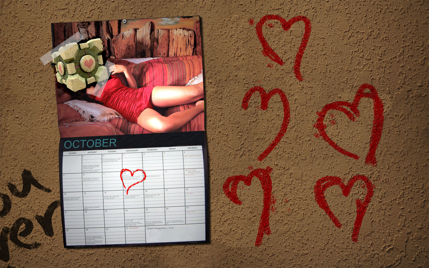 Companion Cube from Portal on October calendar HD Wallpaper